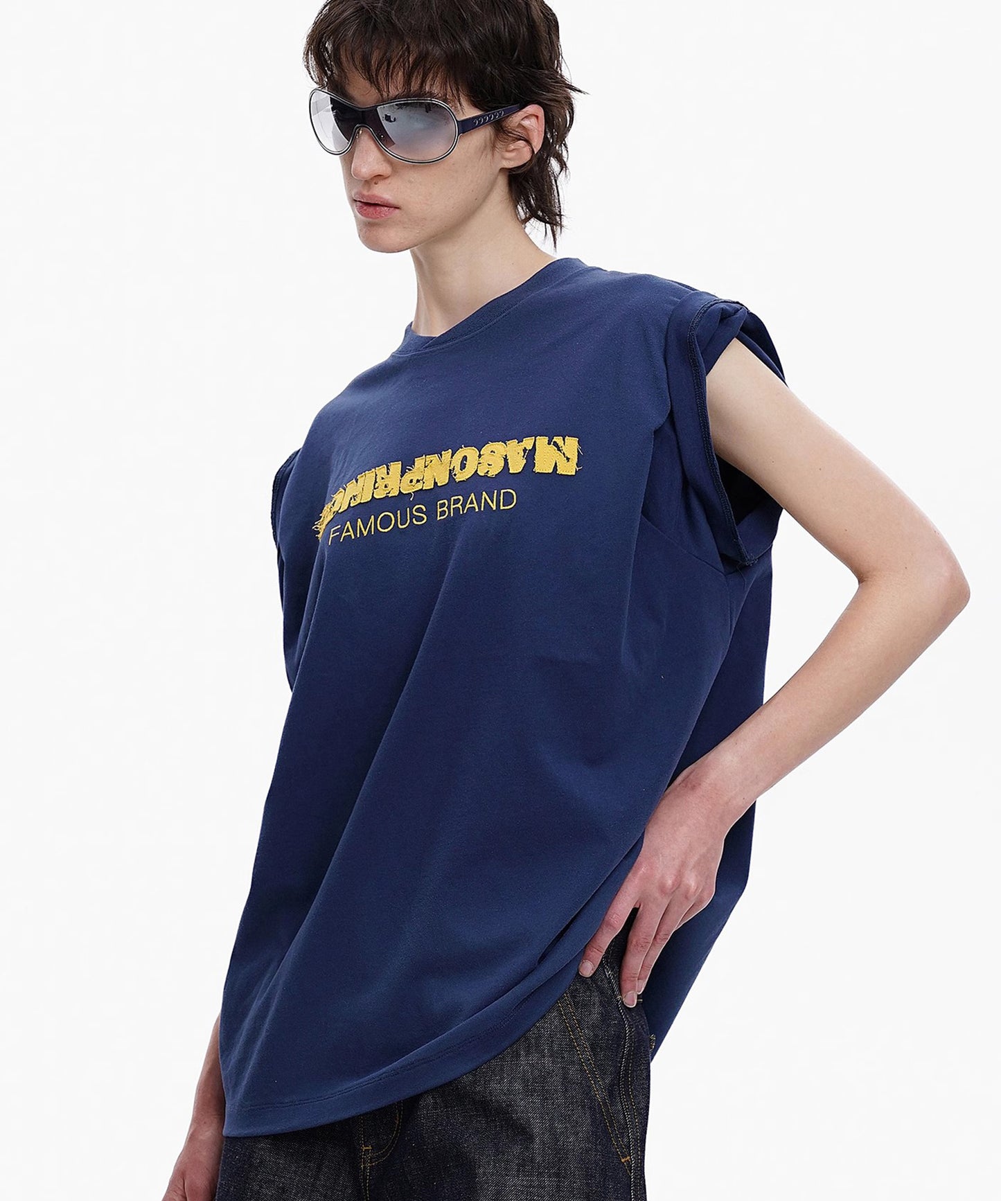 オーバーサイズ ロールスリーブ ロゴ刺繍 Tシャツ DT4364【MASONPRINCE】【2025SS】
