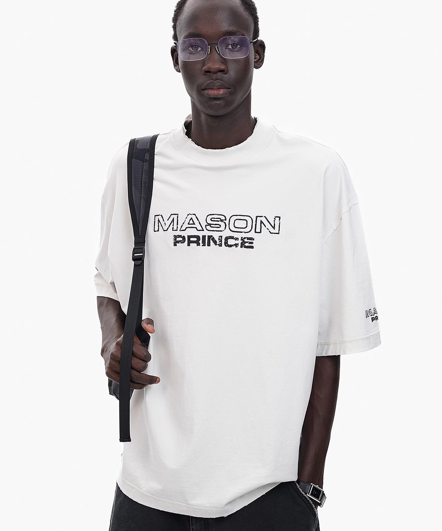 オーバーサイズ 掠れロゴ レイヤードネック Tシャツ DT4367【MASONPRINCE】【2025SS】