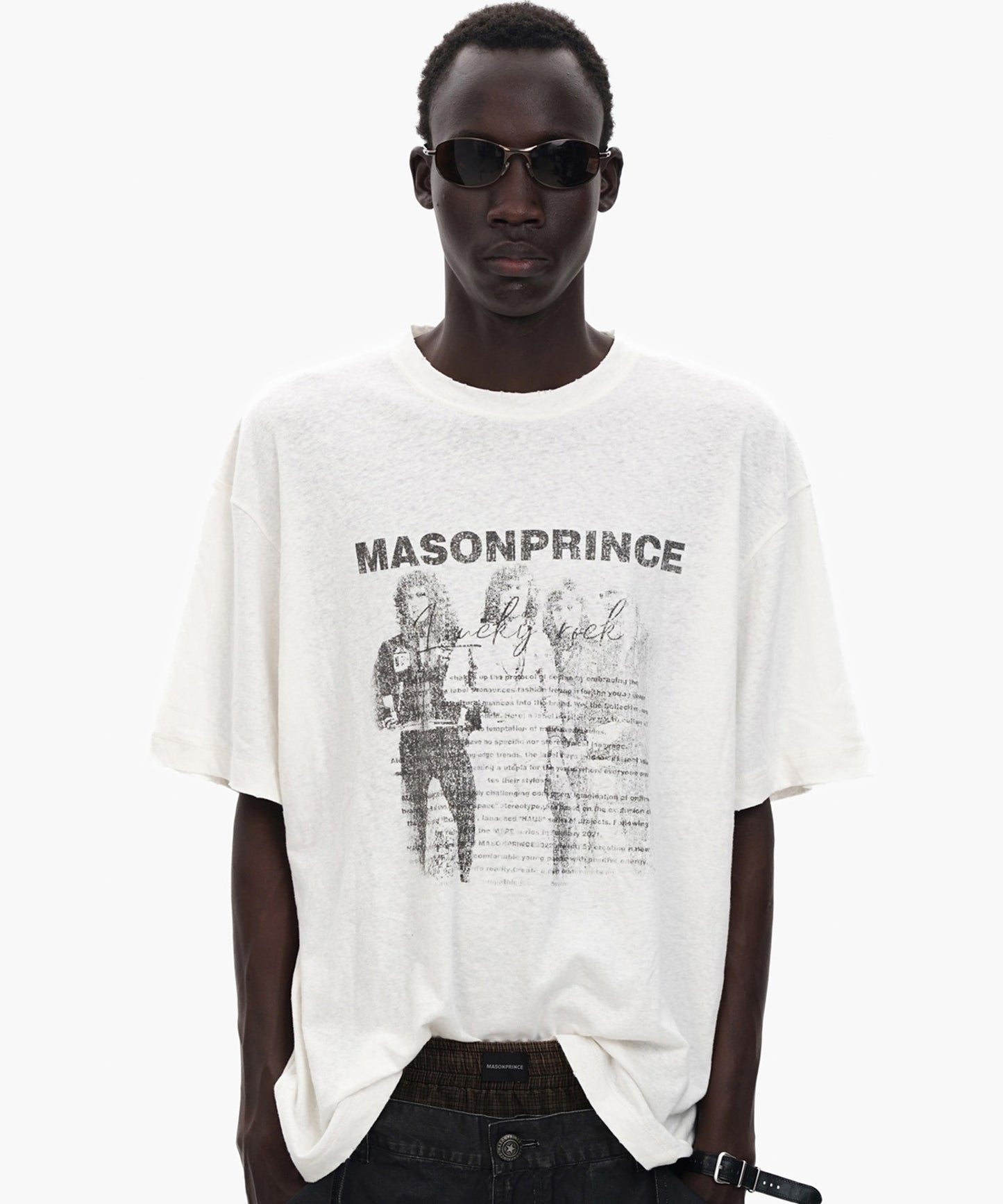 オーバーサイズ ヴィンテージ加工 ロックプリント バンドTシャツ DT4368【MASONPRINCE】【2025SS】
