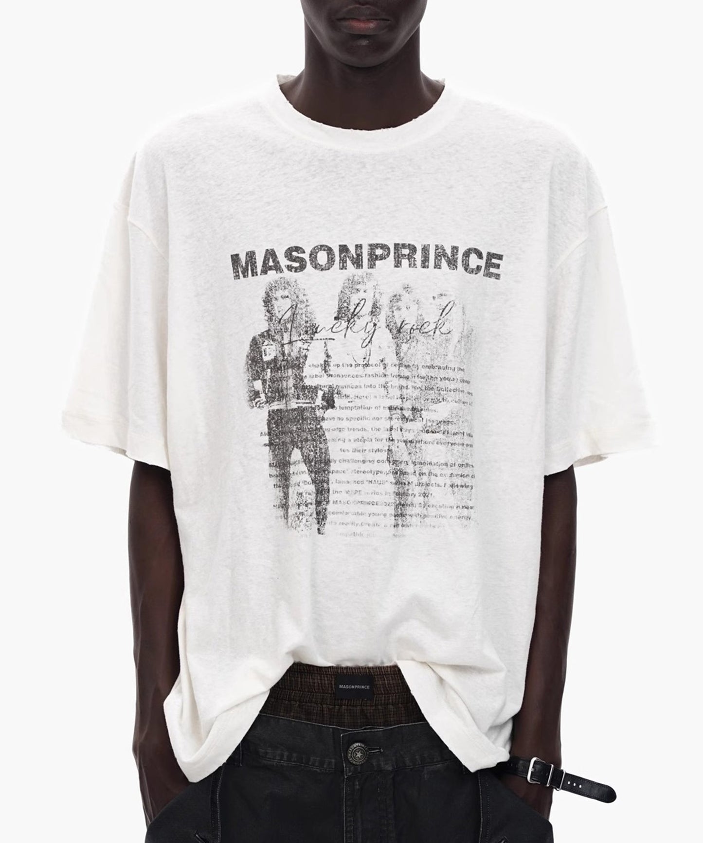 オーバーサイズ ヴィンテージ加工 ロックプリント バンドTシャツ DT4368【MASONPRINCE】【2025SS】