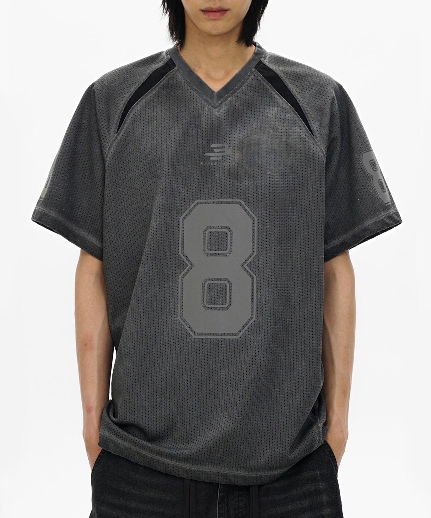オーバーサイズ Vネック メッシュ ゲームシャツ Tシャツ DT4382【MASONPRINCE】【2025SS】