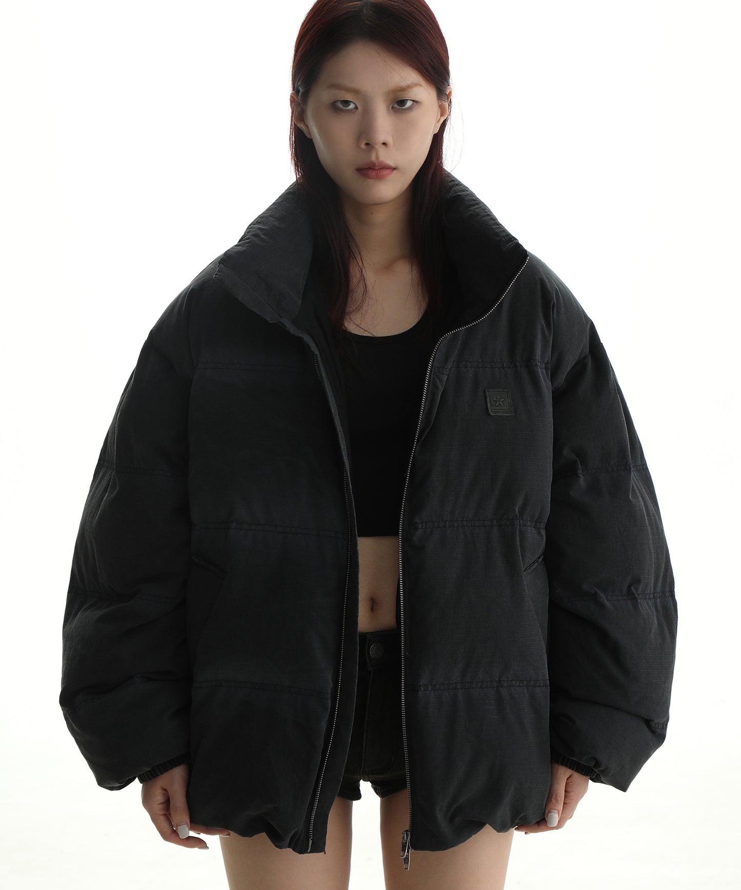 Oversized one-point logo high neck padded volume jacket MF4039