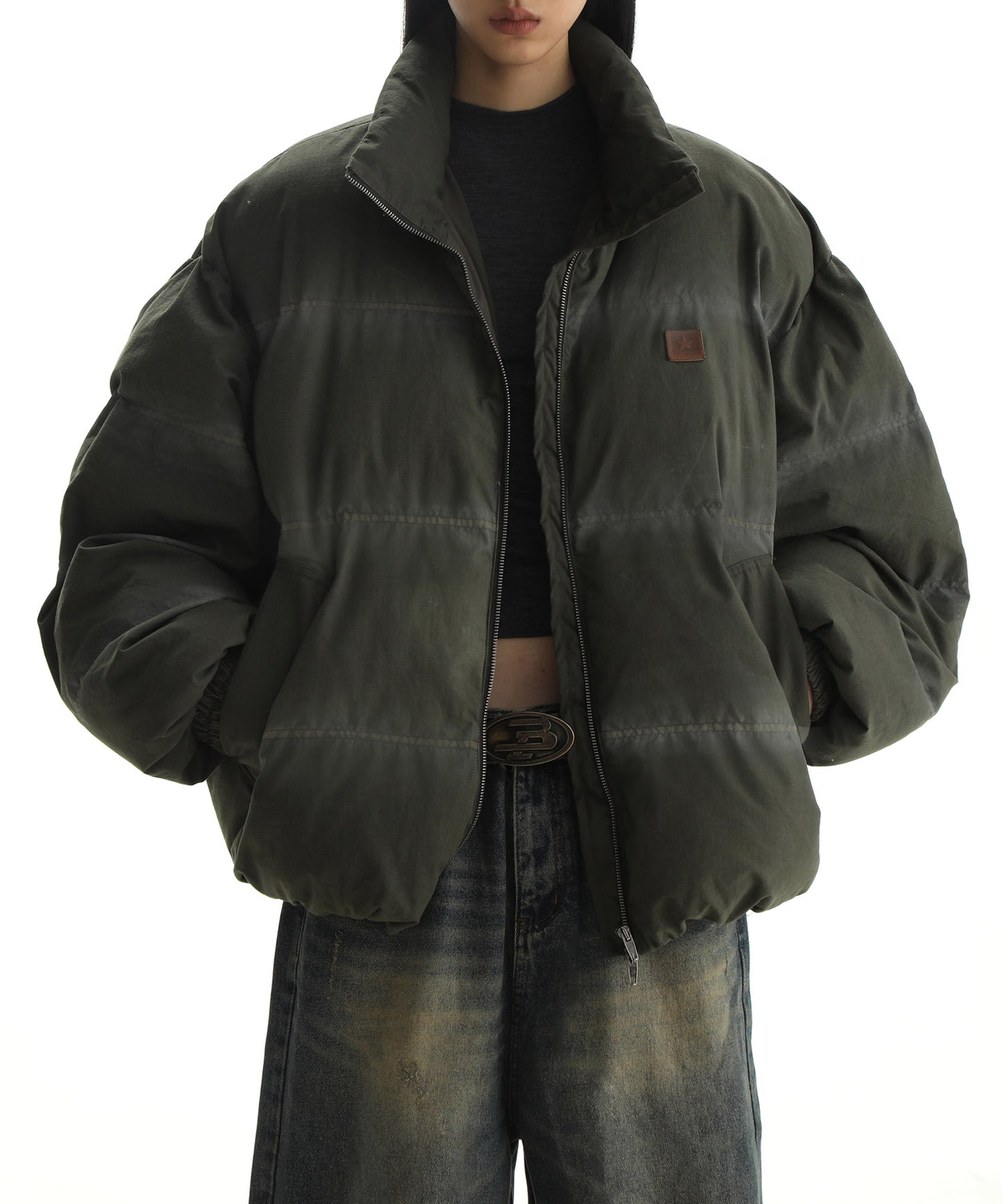 Oversized one-point logo high neck padded volume jacket MF4039