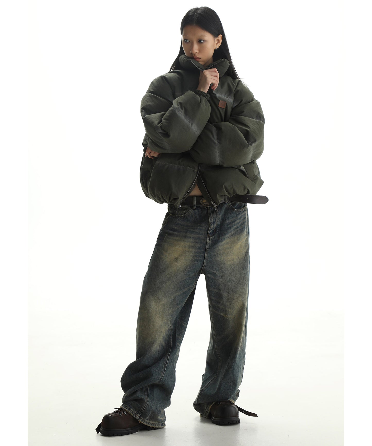 Oversized one-point logo high neck padded volume jacket MF4039