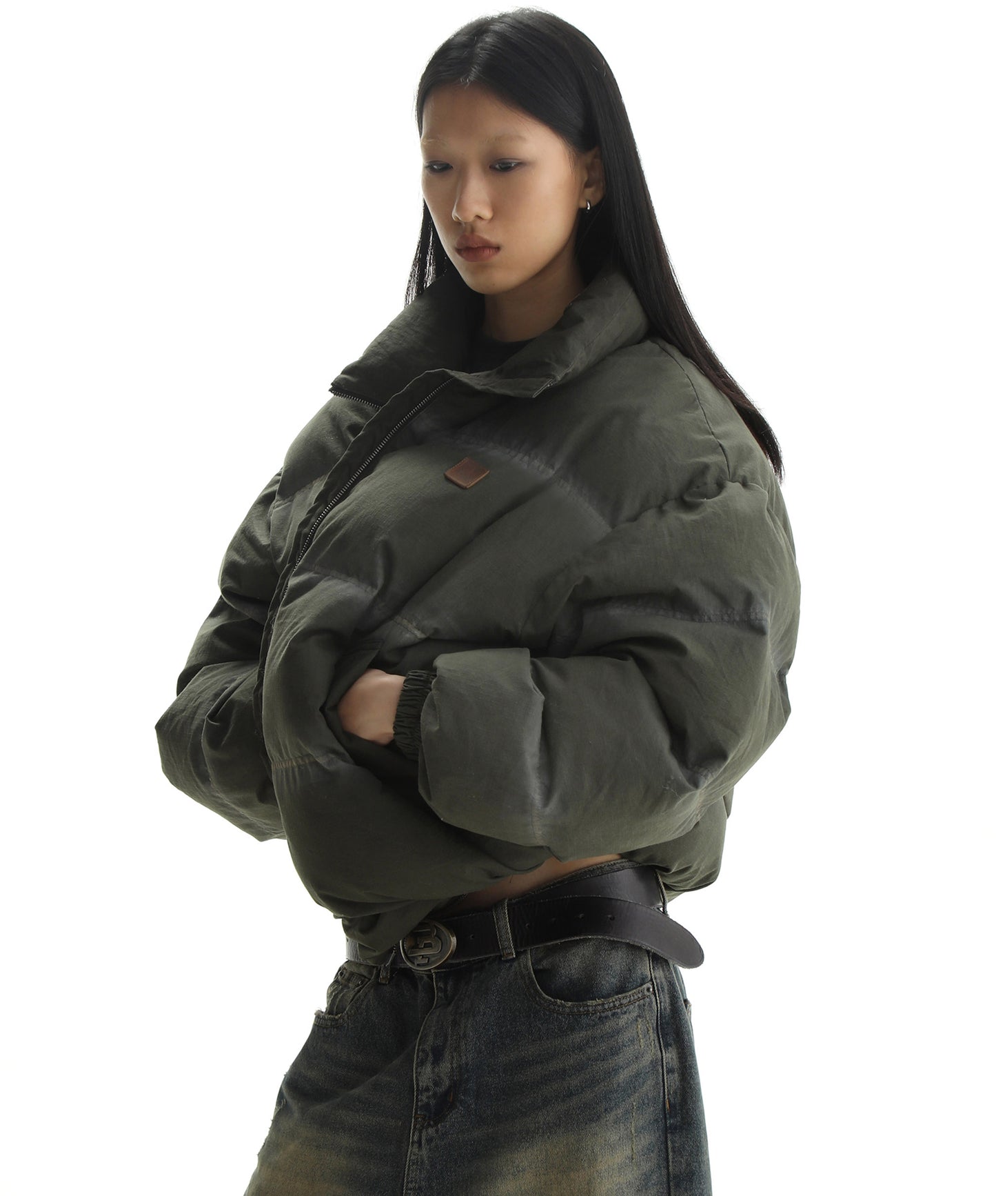 Oversized one-point logo high neck padded volume jacket MF4039