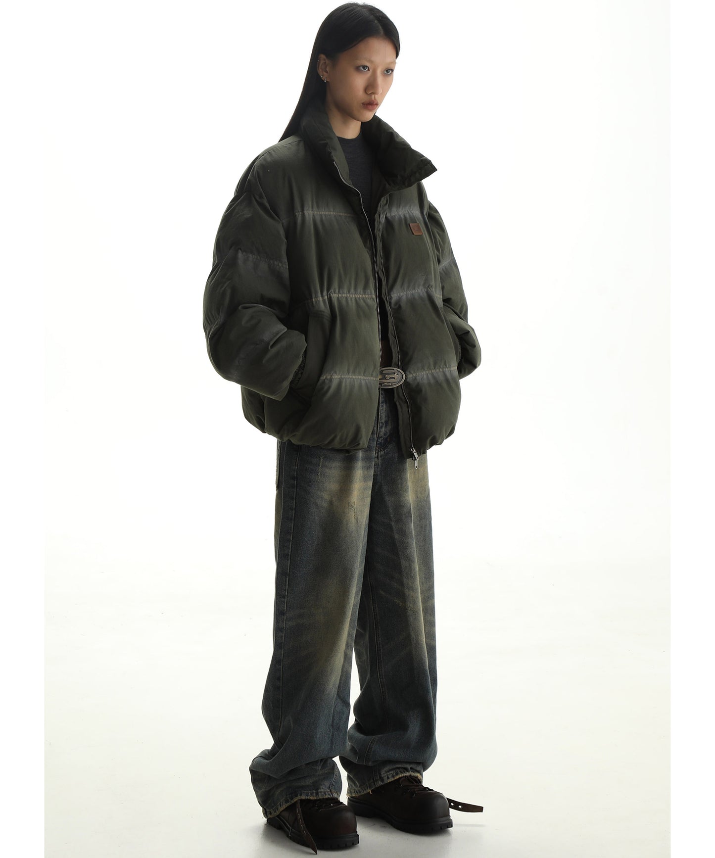 Oversized one-point logo high neck padded volume jacket MF4039