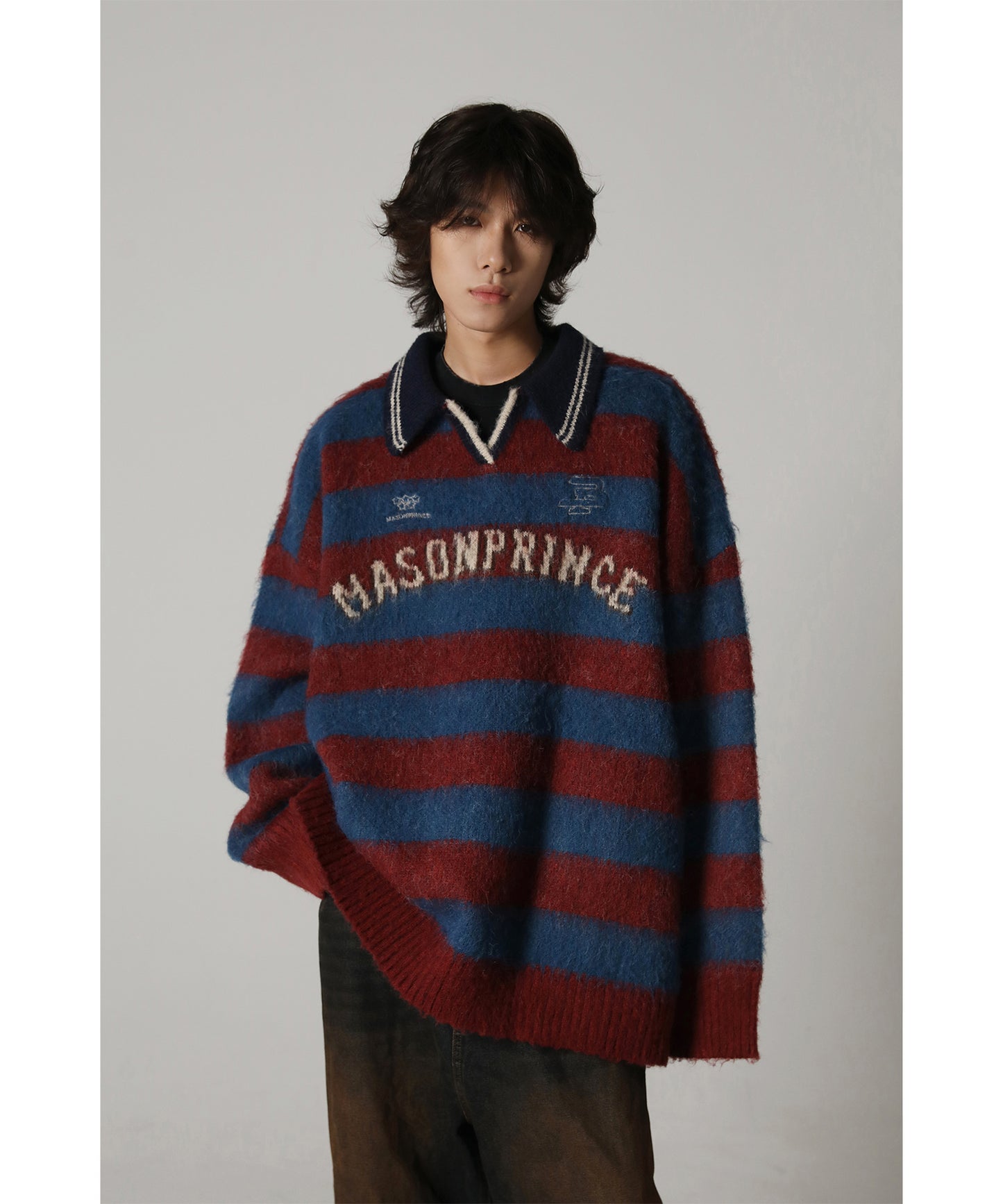 Oversized polo neck striped knit MY2078