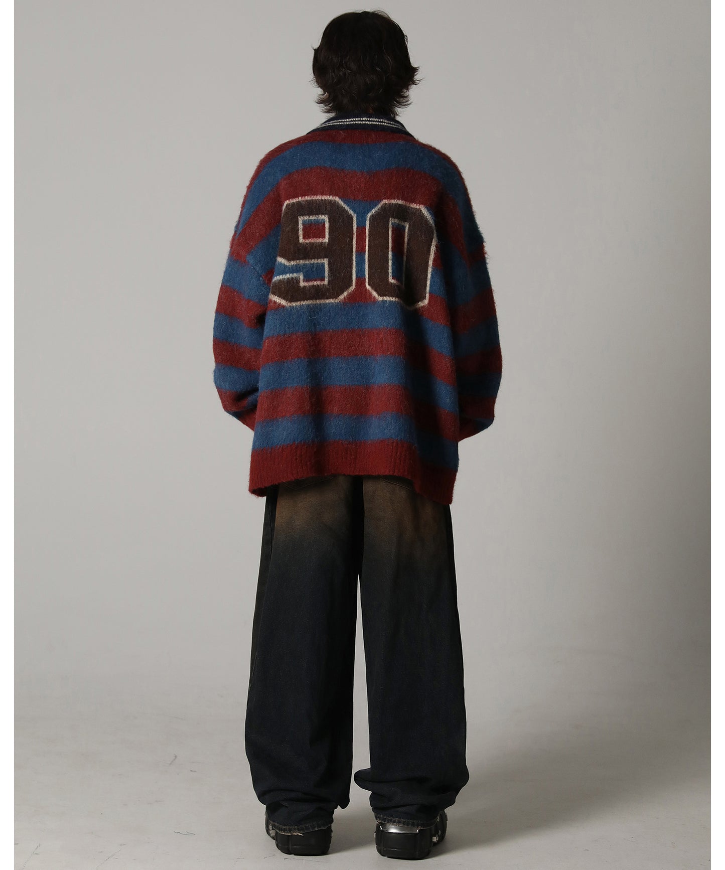 Oversized polo neck striped knit MY2078