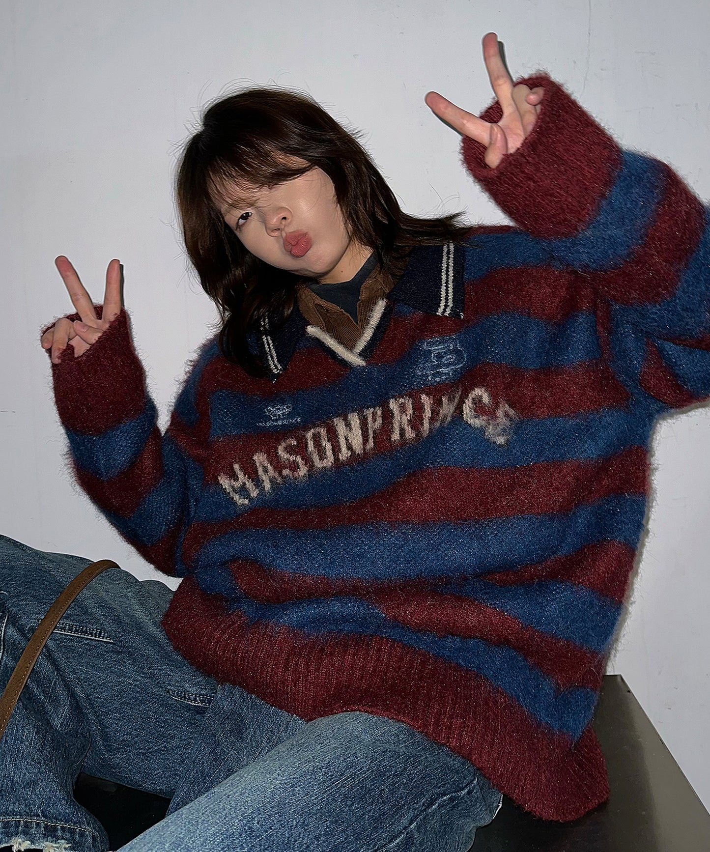 Oversized polo neck striped knit MY2078