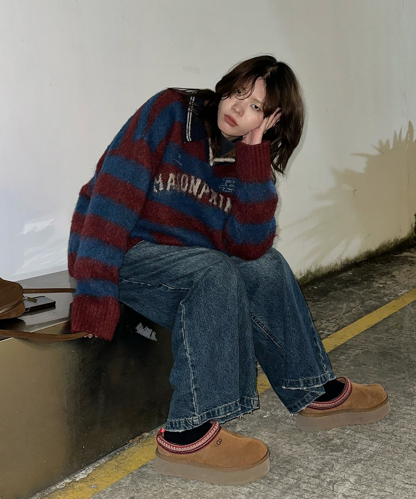 Oversized polo neck striped knit MY2078