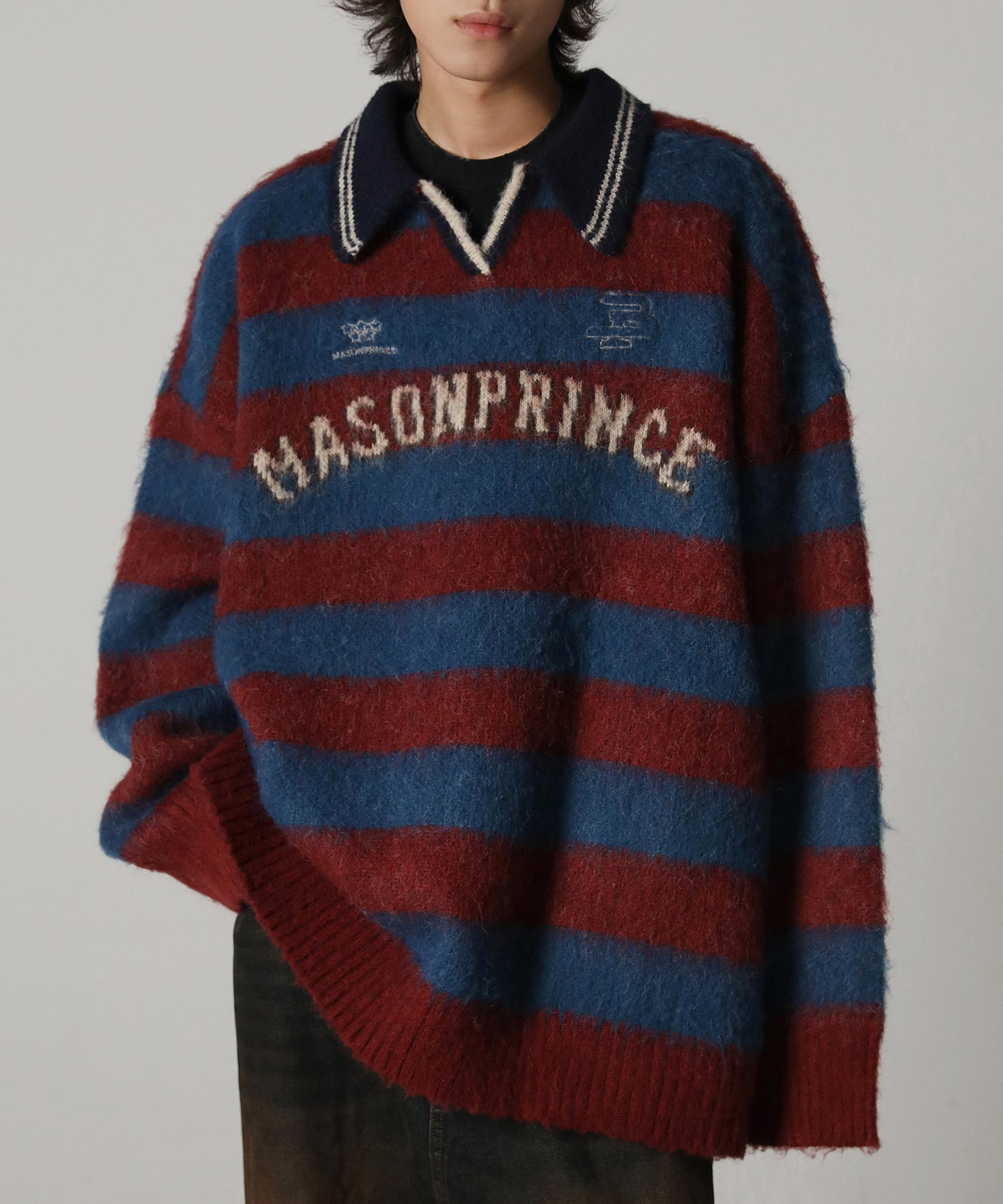 Oversized polo neck striped knit MY2078