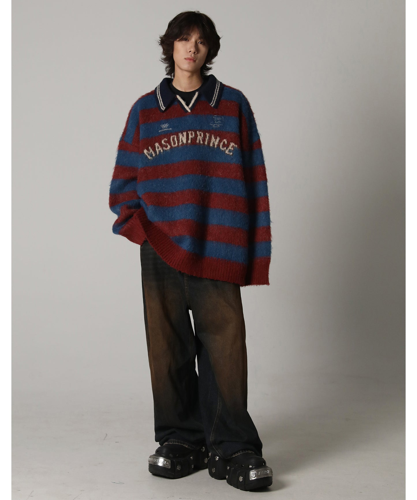 Oversized polo neck striped knit MY2078