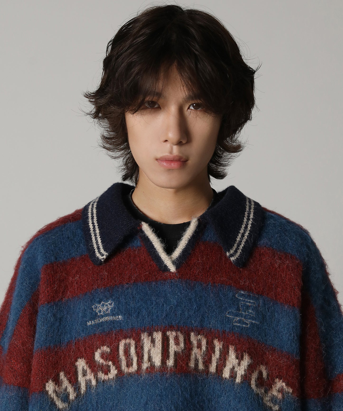 Oversized polo neck striped knit MY2078