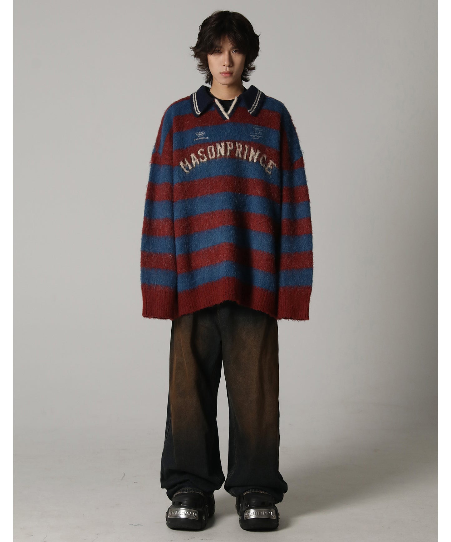 Oversized polo neck striped knit MY2078