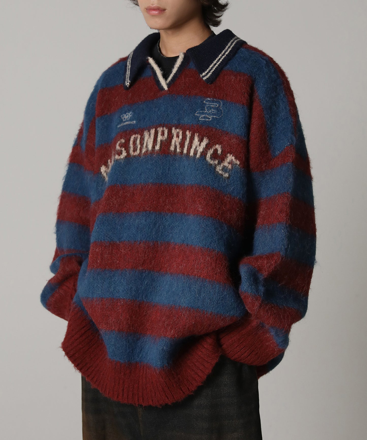 Oversized polo neck striped knit MY2078