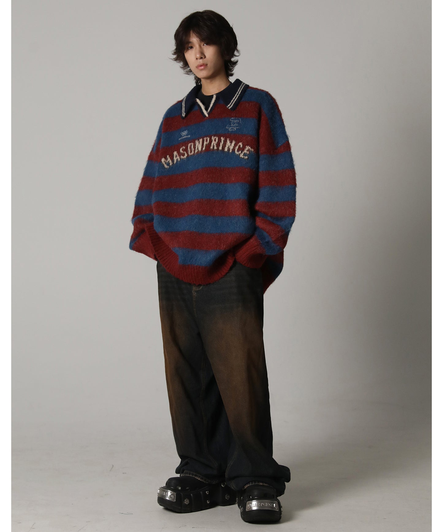 Oversized polo neck striped knit MY2078