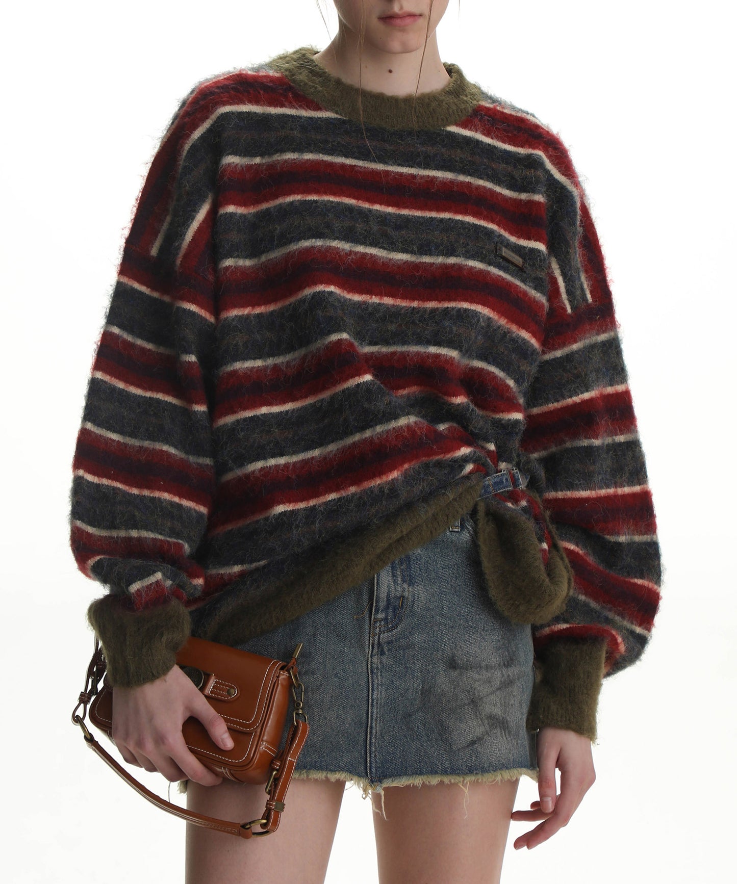 Oversized one-point logo striped knit MY2095