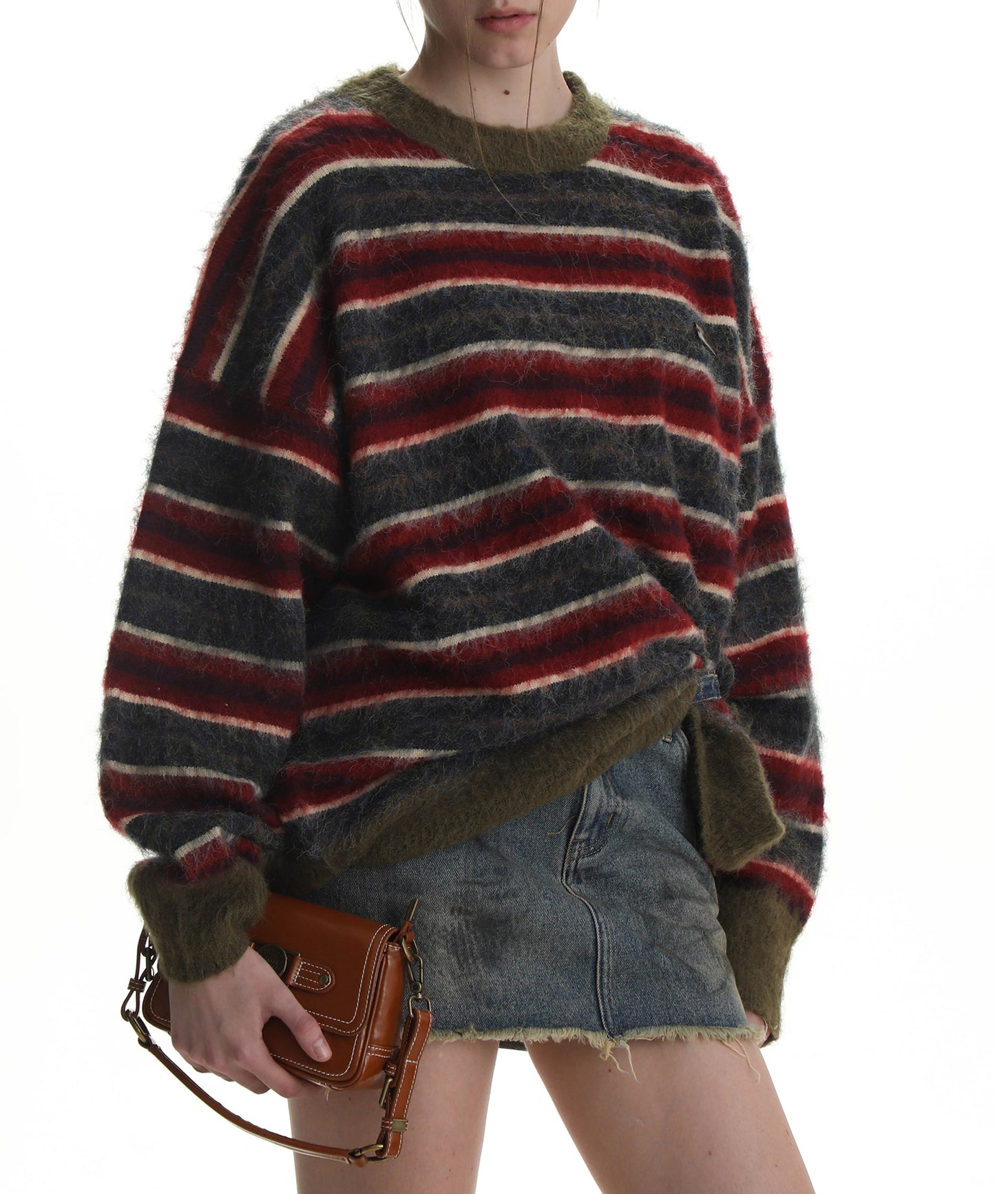 Oversized one-point logo striped knit MY2095