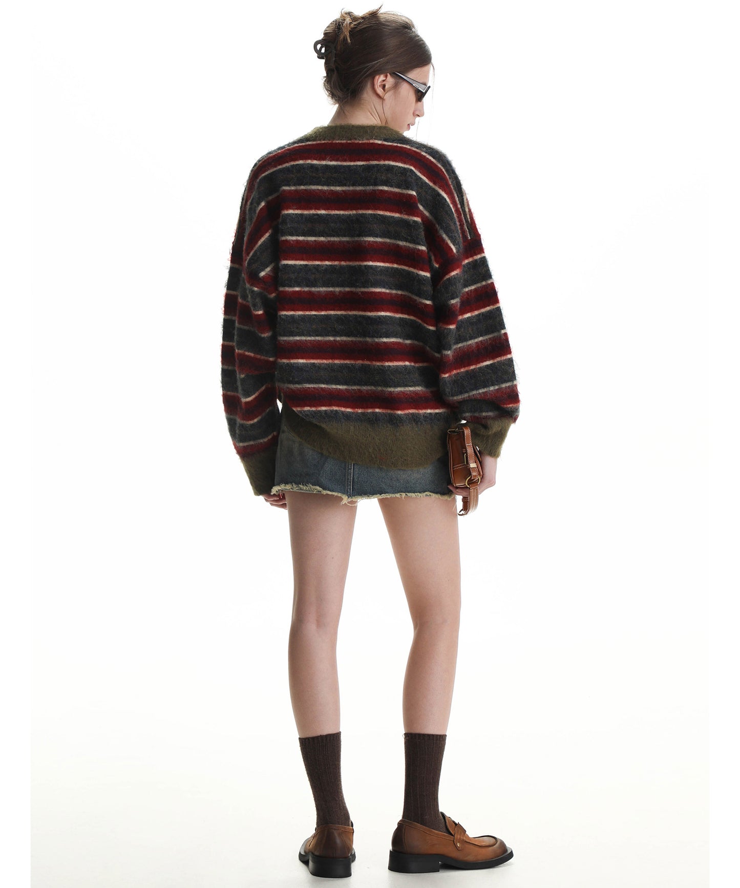 Oversized one-point logo striped knit MY2095