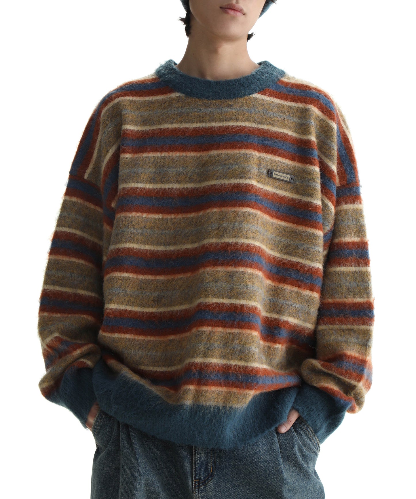 Oversized one-point logo striped knit MY2095