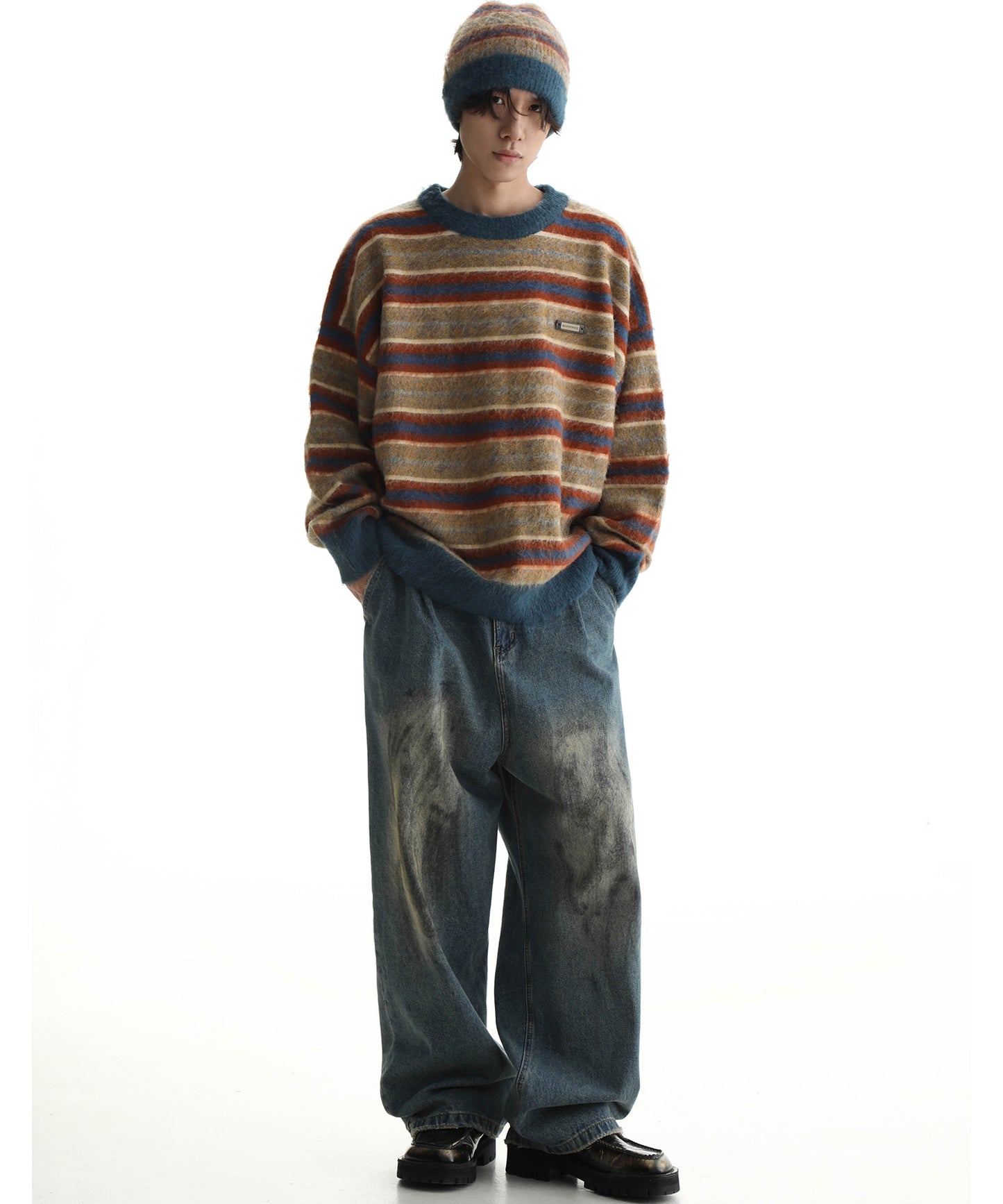 Oversized one-point logo striped knit MY2095