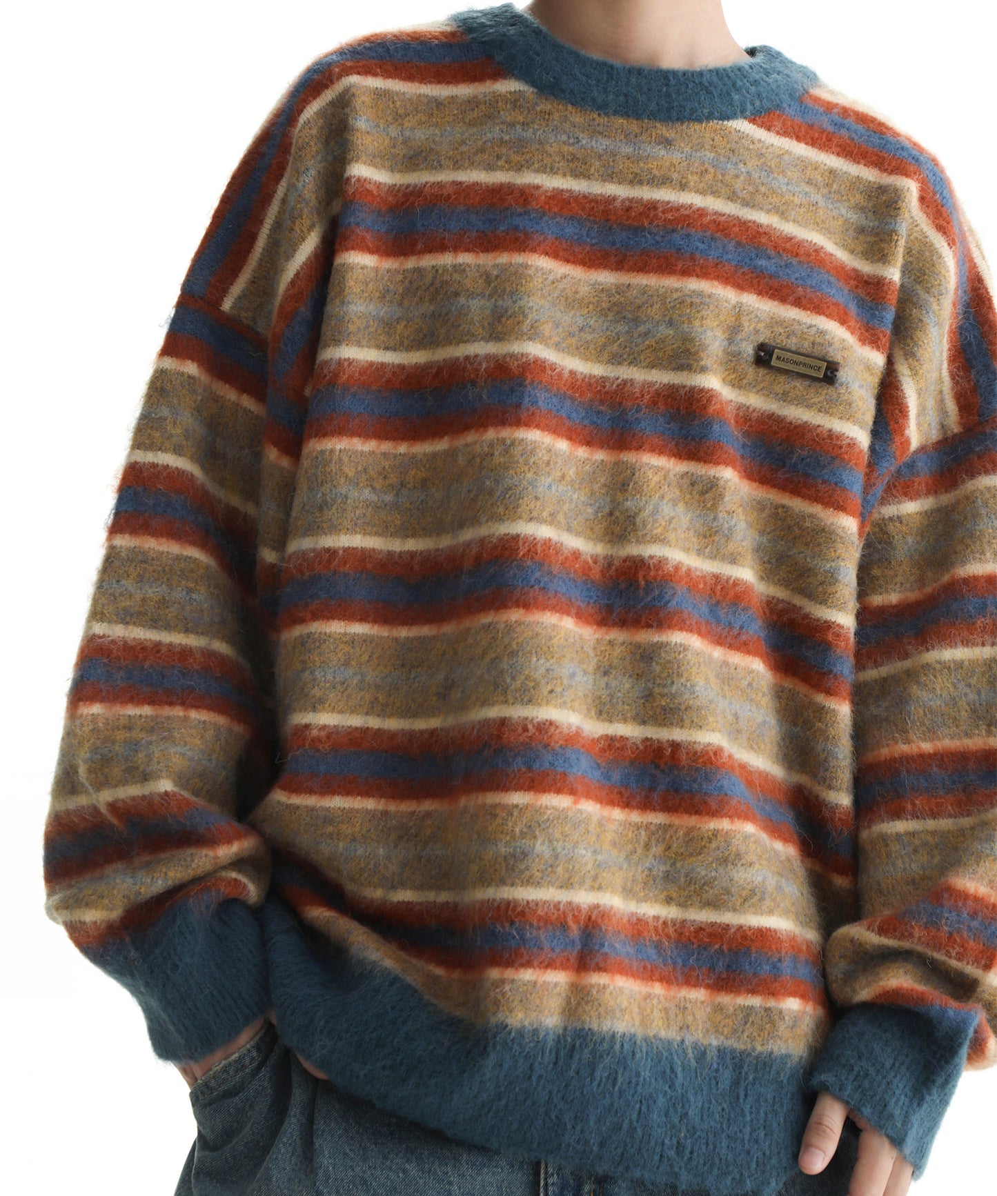 Oversized one-point logo striped knit MY2095