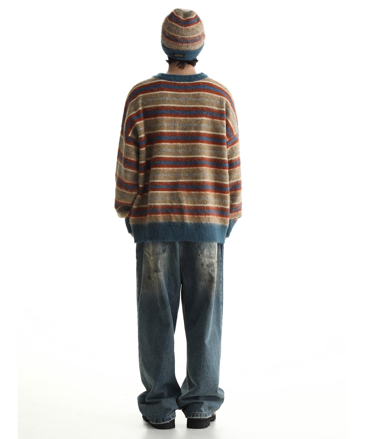 Oversized one-point logo striped knit MY2095