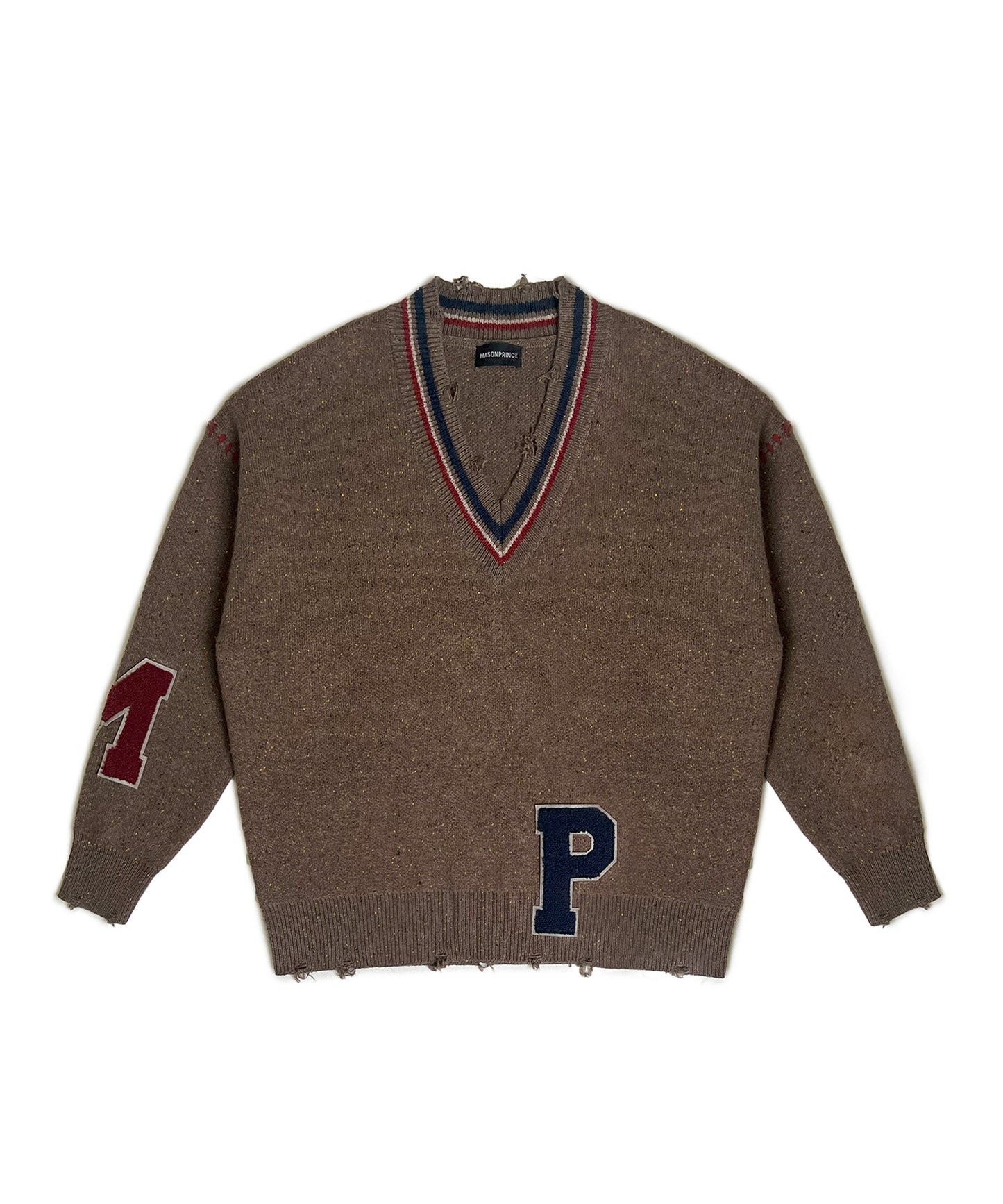 Oversized V-neck logo patch knit MY2124