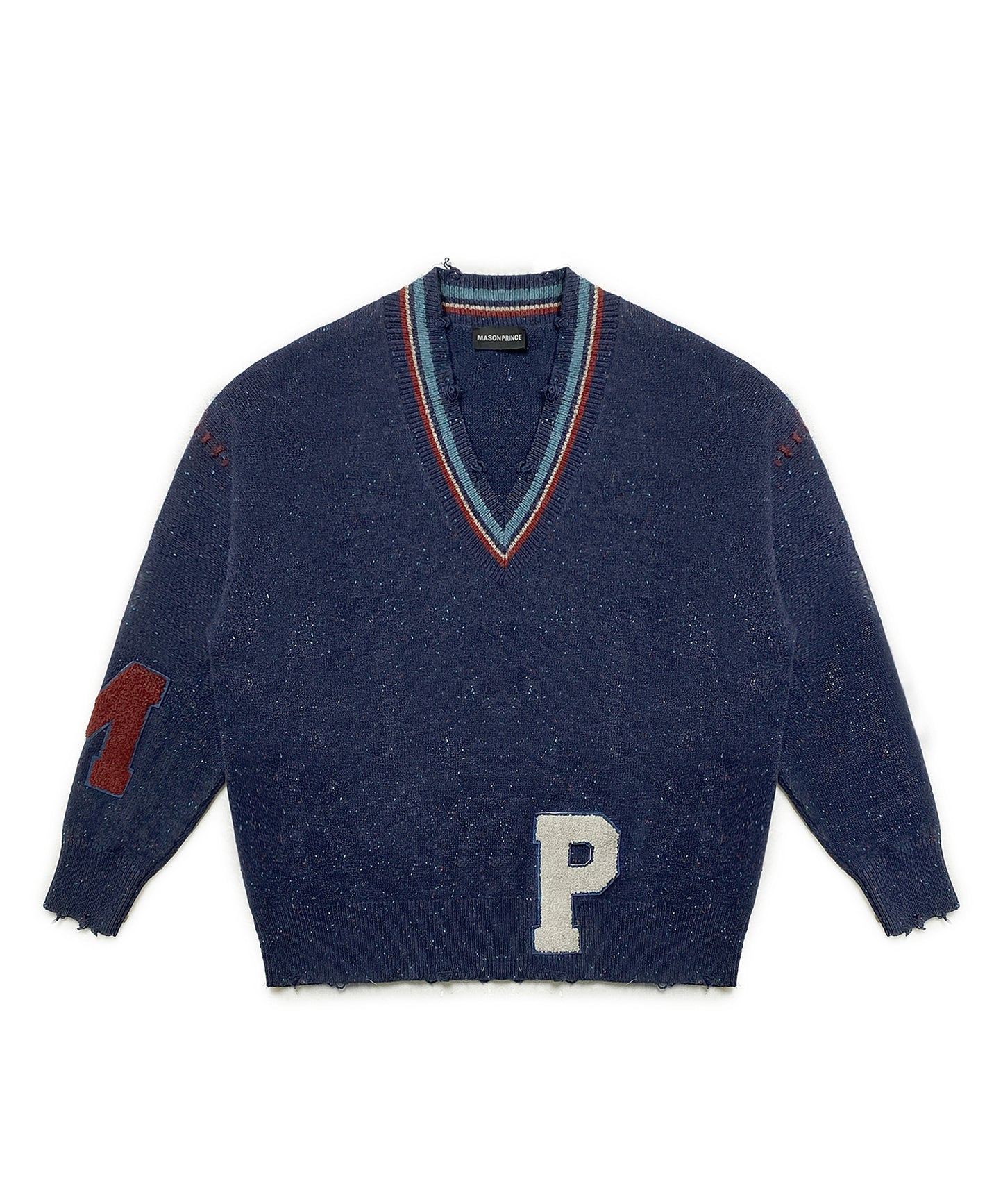 Oversized V-neck logo patch knit MY2124
