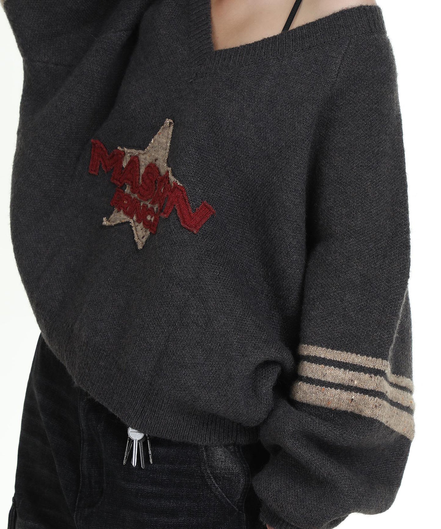 Dolman sleeve side line V-neck knit MY2129