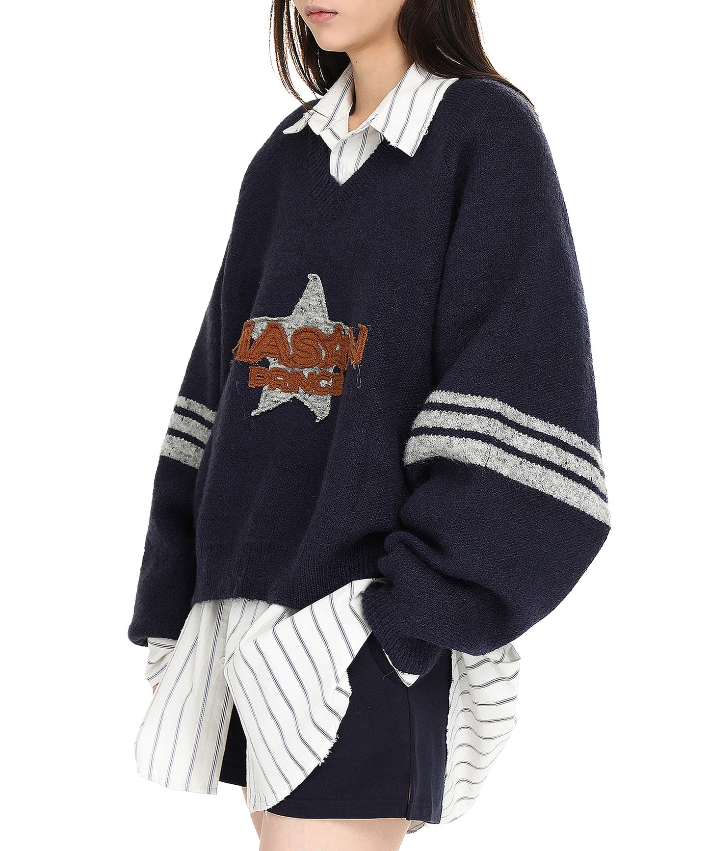 Dolman sleeve side line V-neck knit MY2129