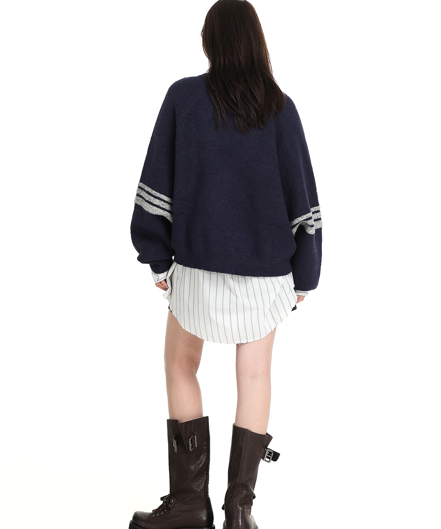 Dolman sleeve side line V-neck knit MY2129