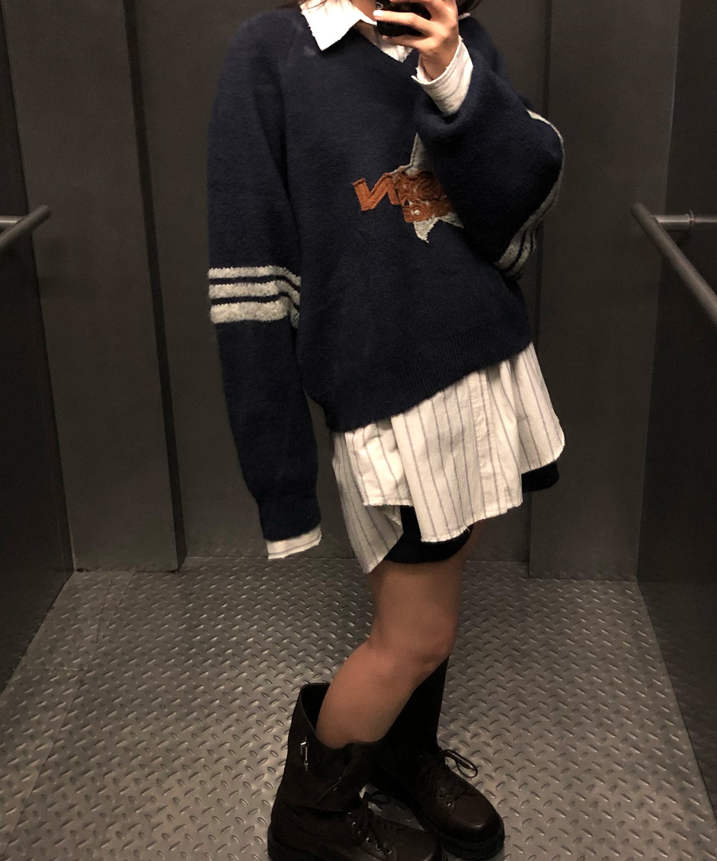 Dolman sleeve side line V-neck knit MY2129