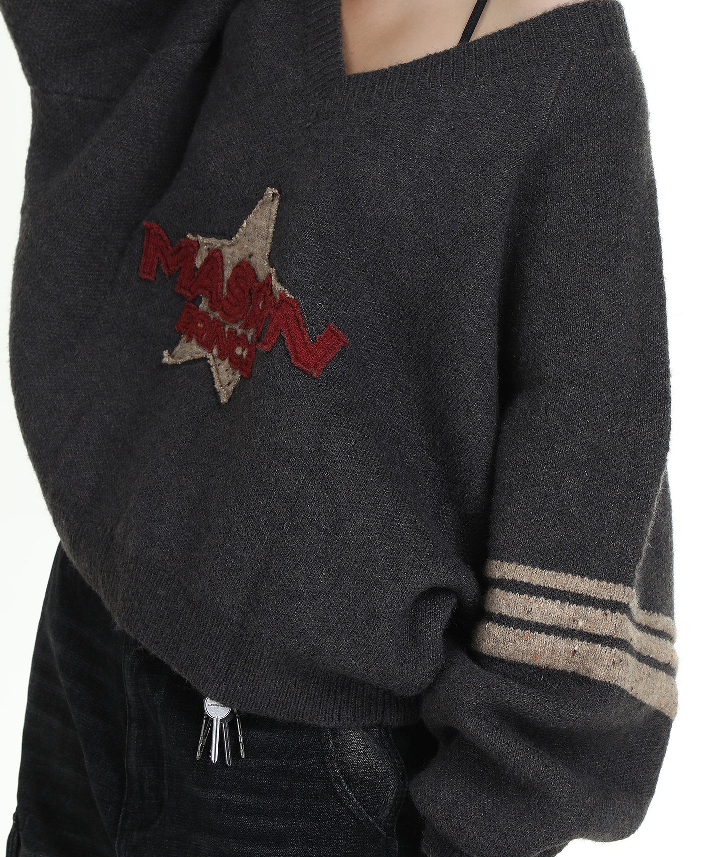 Dolman sleeve side line V-neck knit MY2129