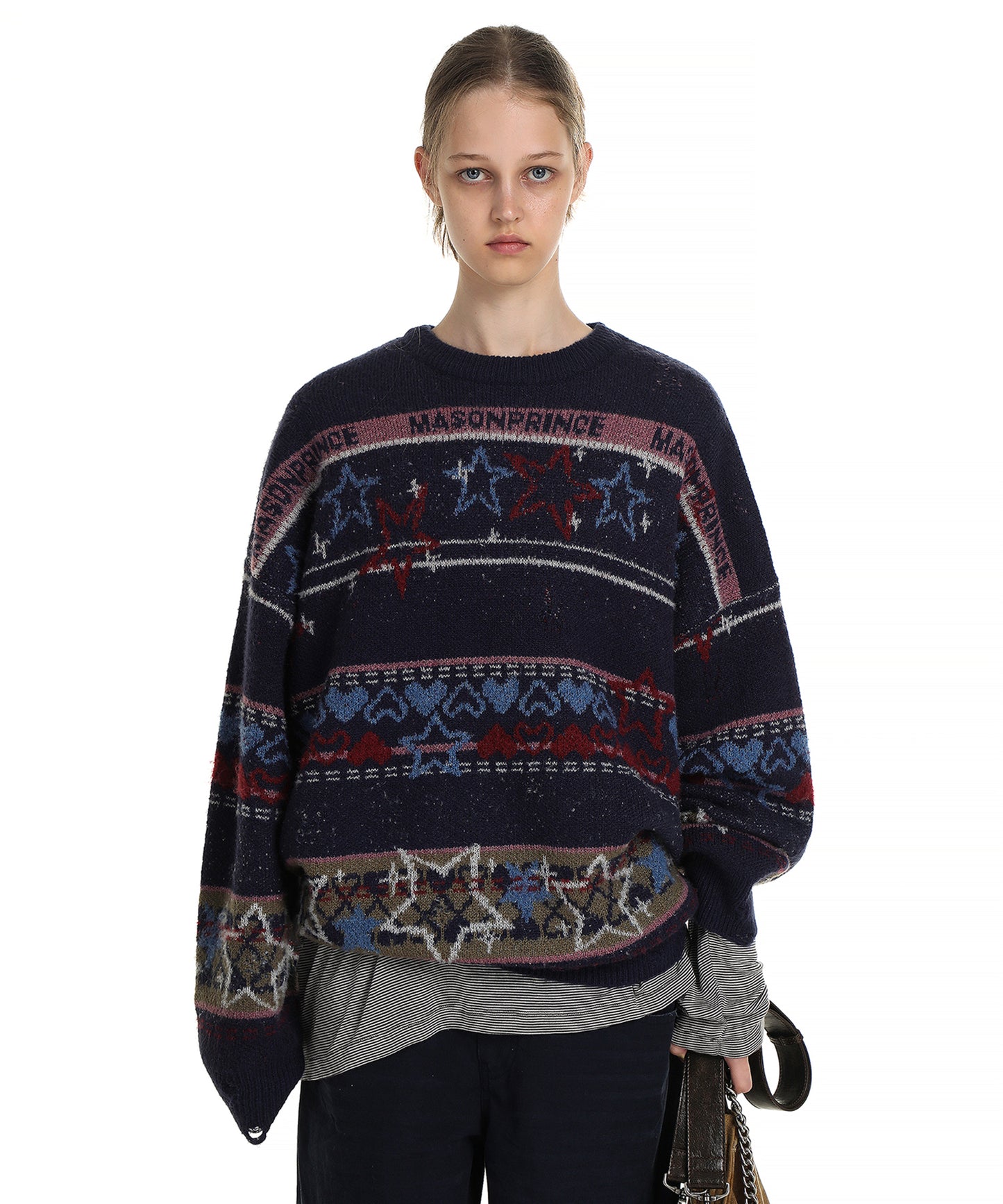 Oversized jacquard embroidered all-over pattern knit MY2136