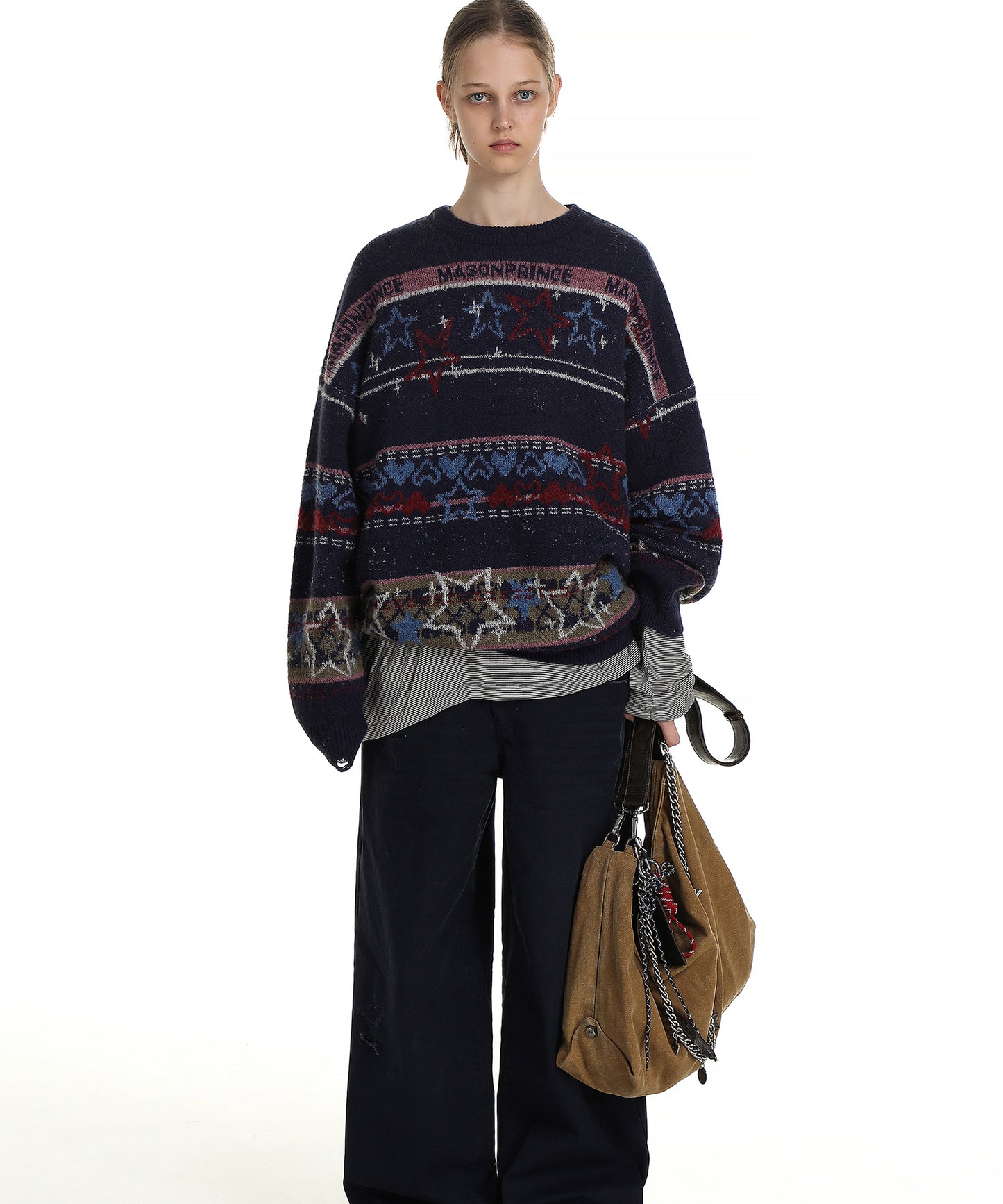 Oversized jacquard embroidered all-over pattern knit MY2136