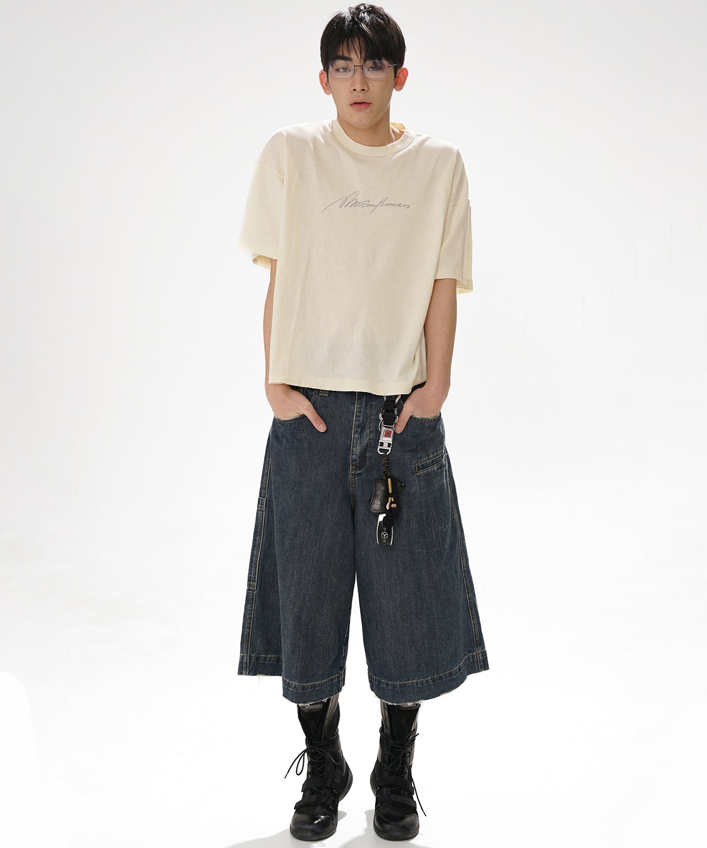 ルーズフィット ヴィンテージウォッシュ加工 ハーフ デニムパンツ NDK1984【MASONPRINCE】【2025SS】