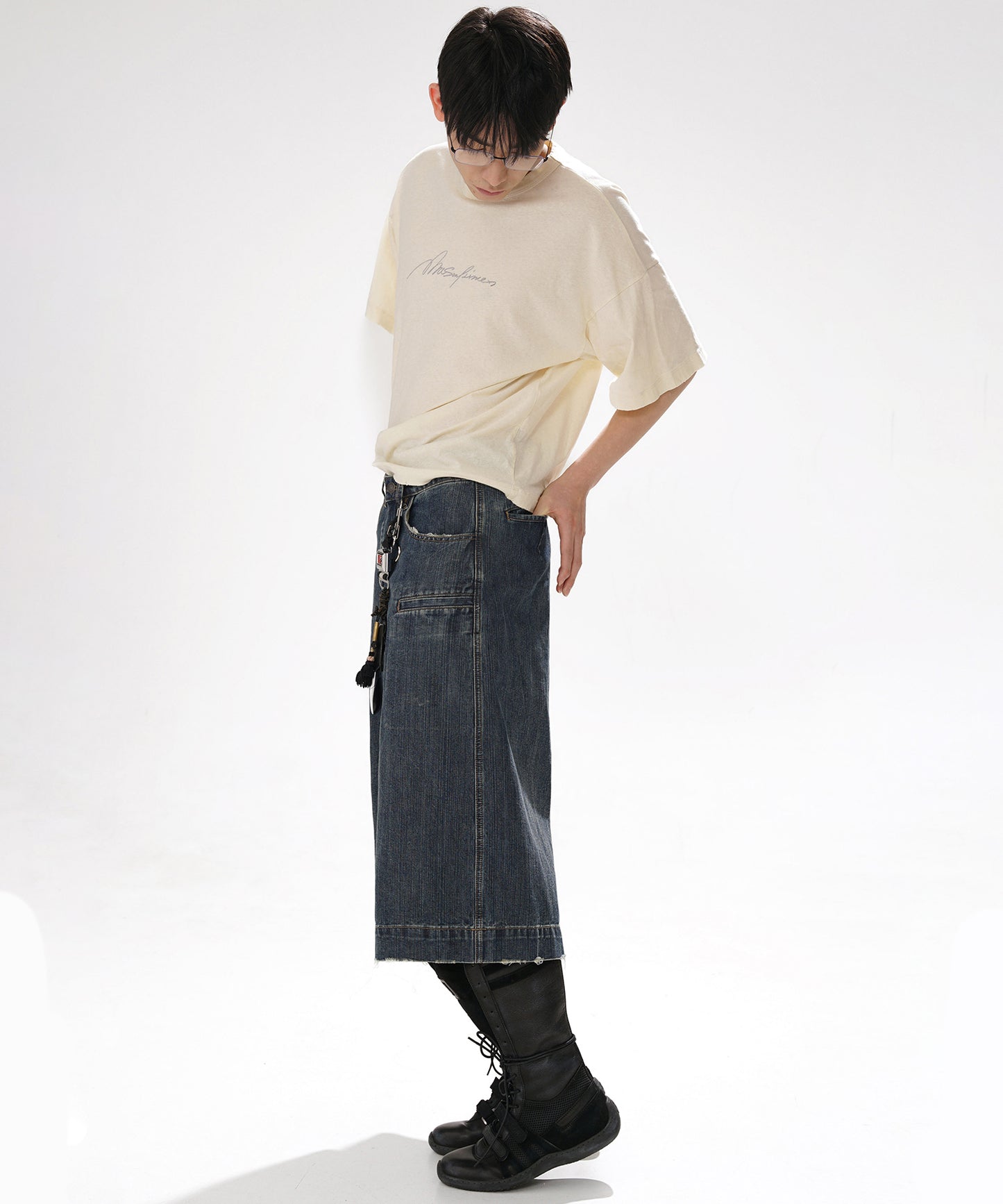 ルーズフィット ヴィンテージウォッシュ加工 ハーフ デニムパンツ NDK1984【MASONPRINCE】【2025SS】