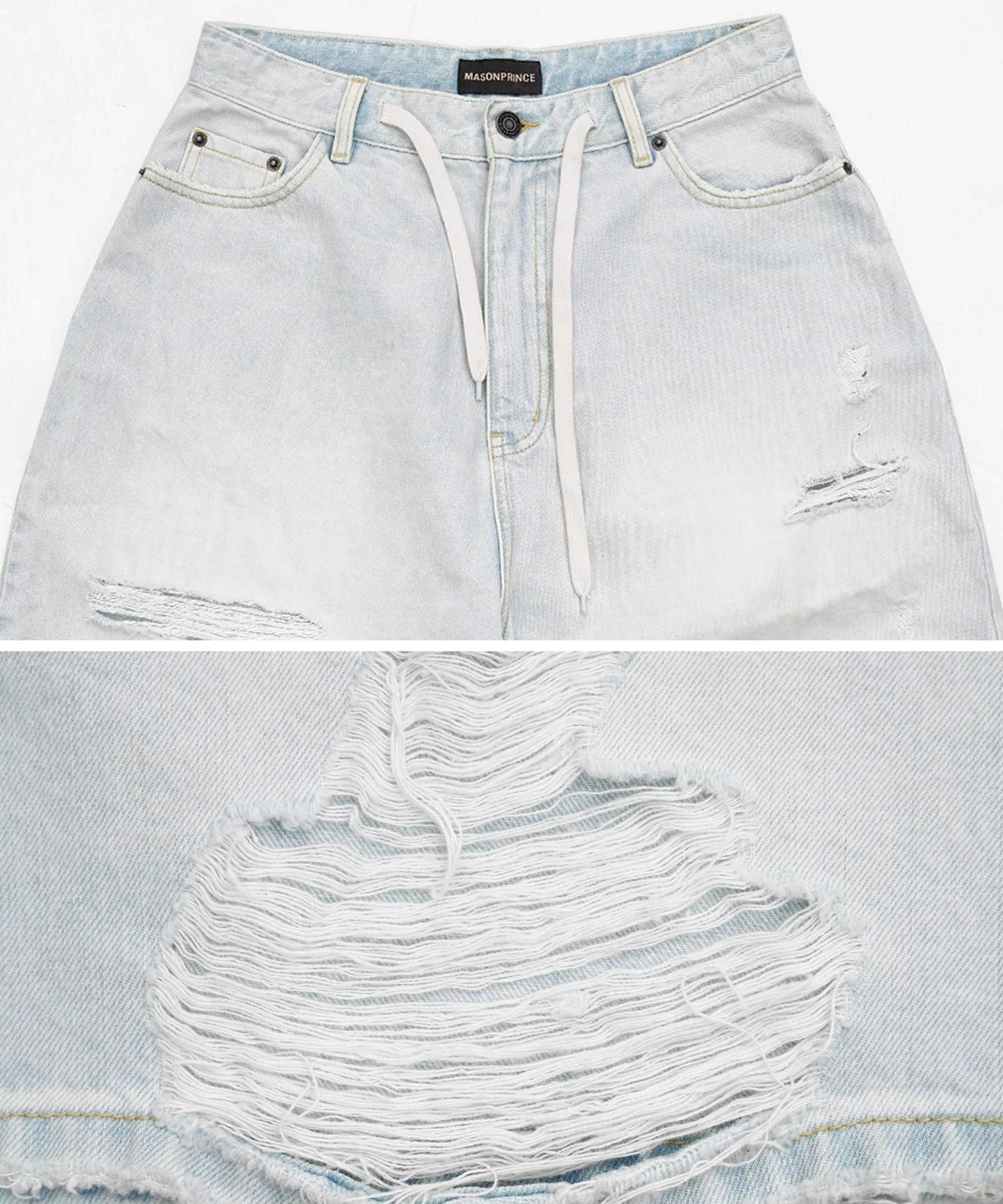 ルーズフィット ダメージ加工 クロップドデニムパンツ NDK1988【MASONPRINCE】【2025SS】
