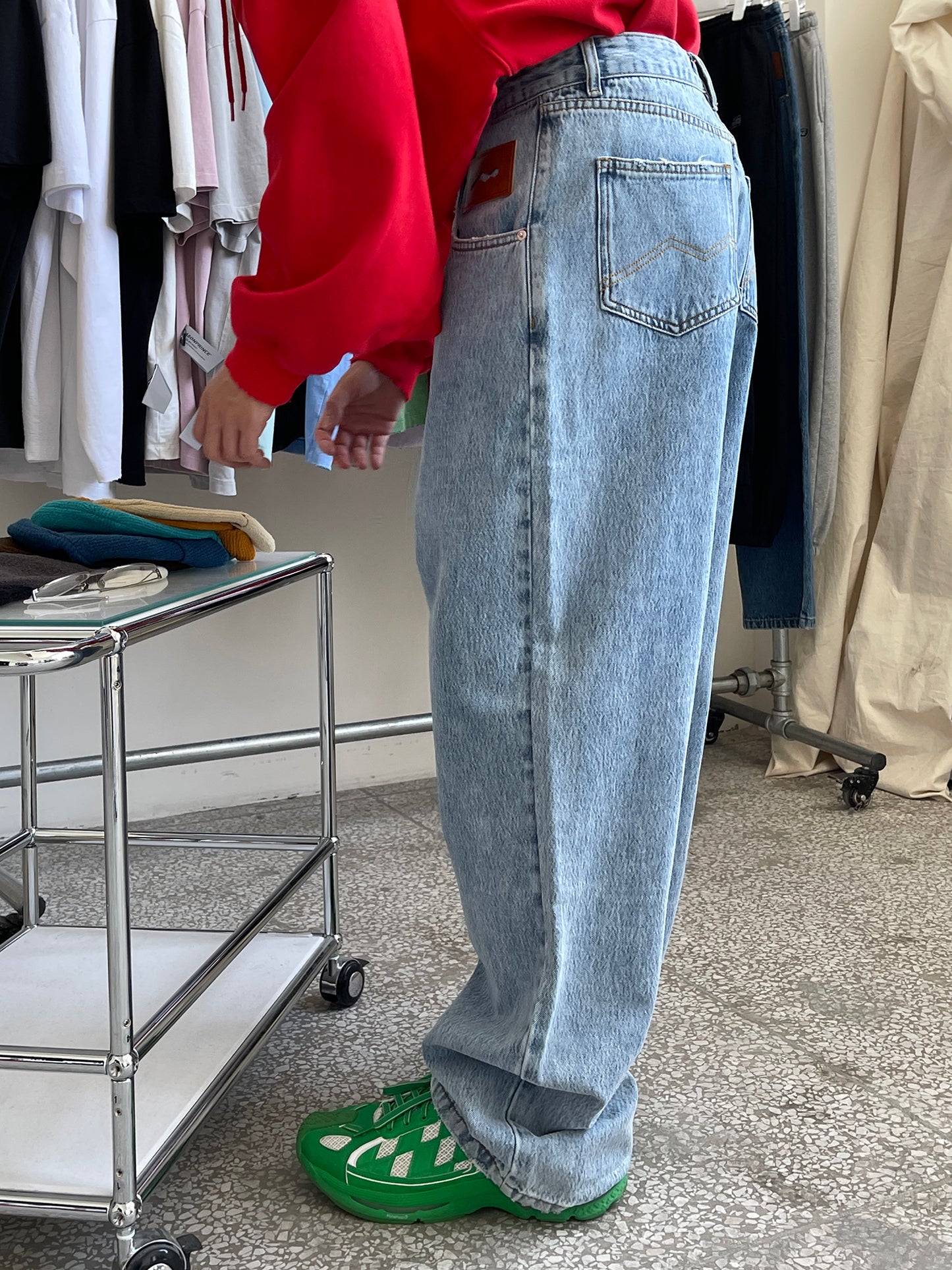 Wide straight silhouette high waist denim pants NZK5020