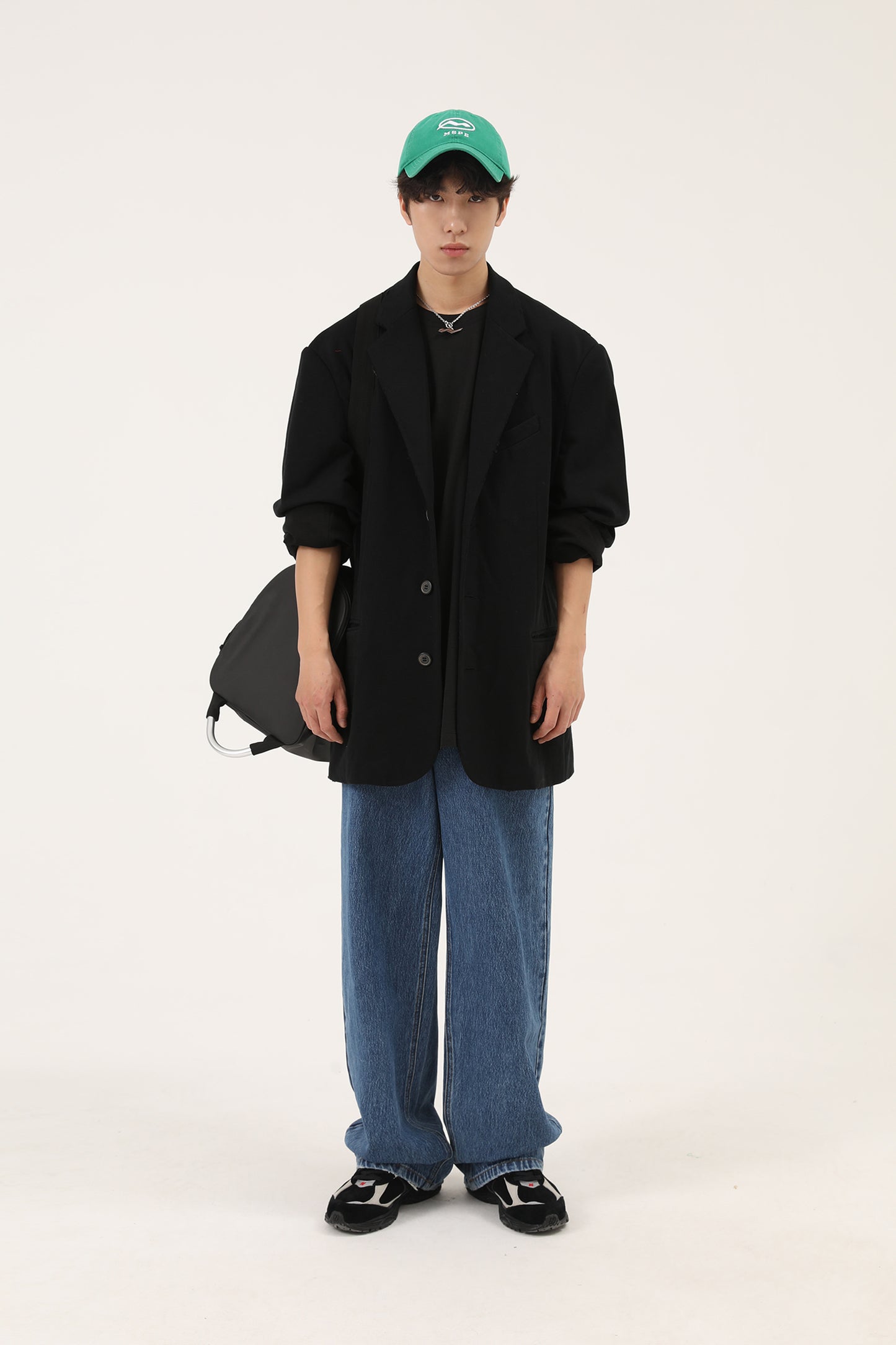 Wide straight silhouette high waist denim pants NZK5020