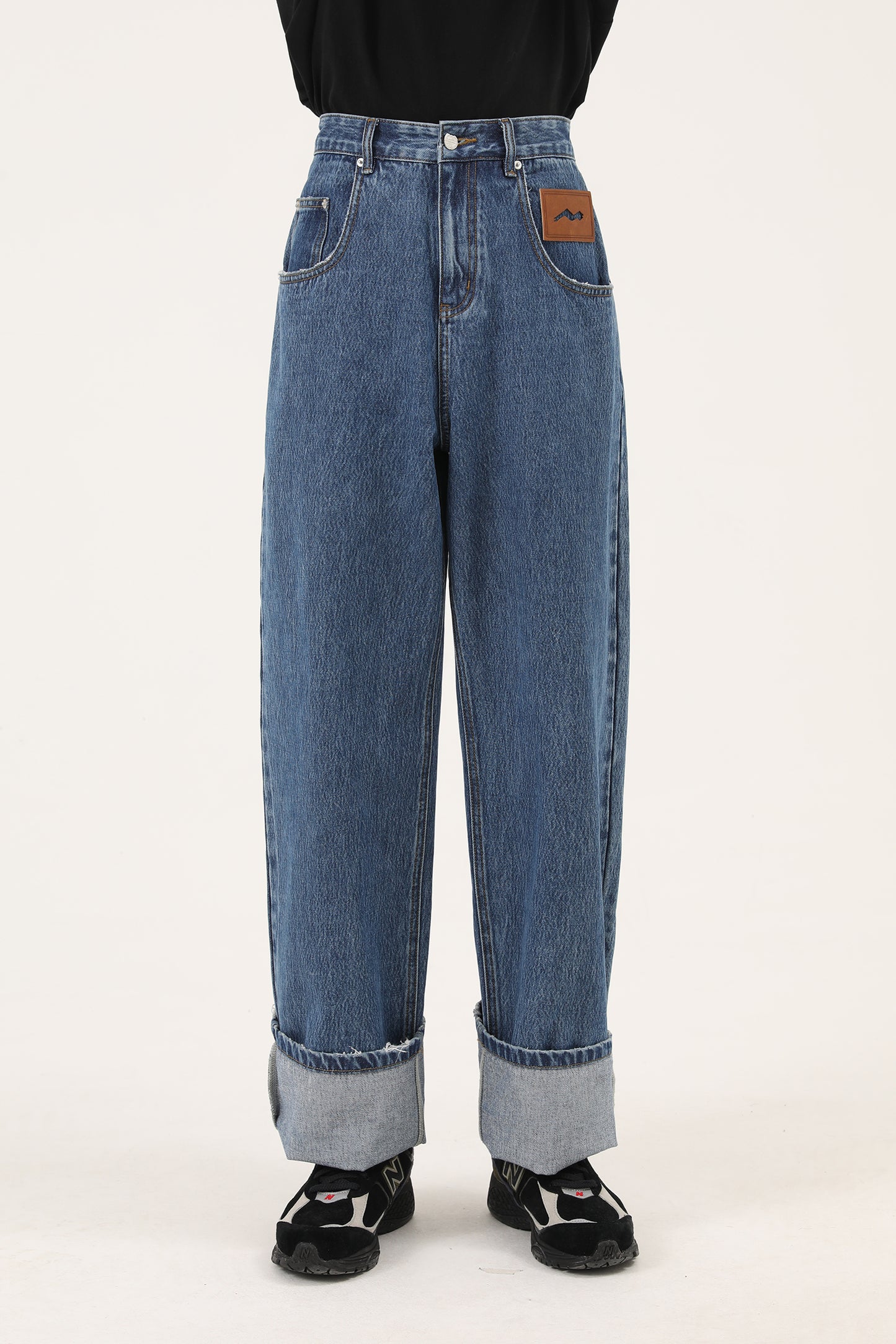 Wide straight silhouette high waist denim pants NZK5020