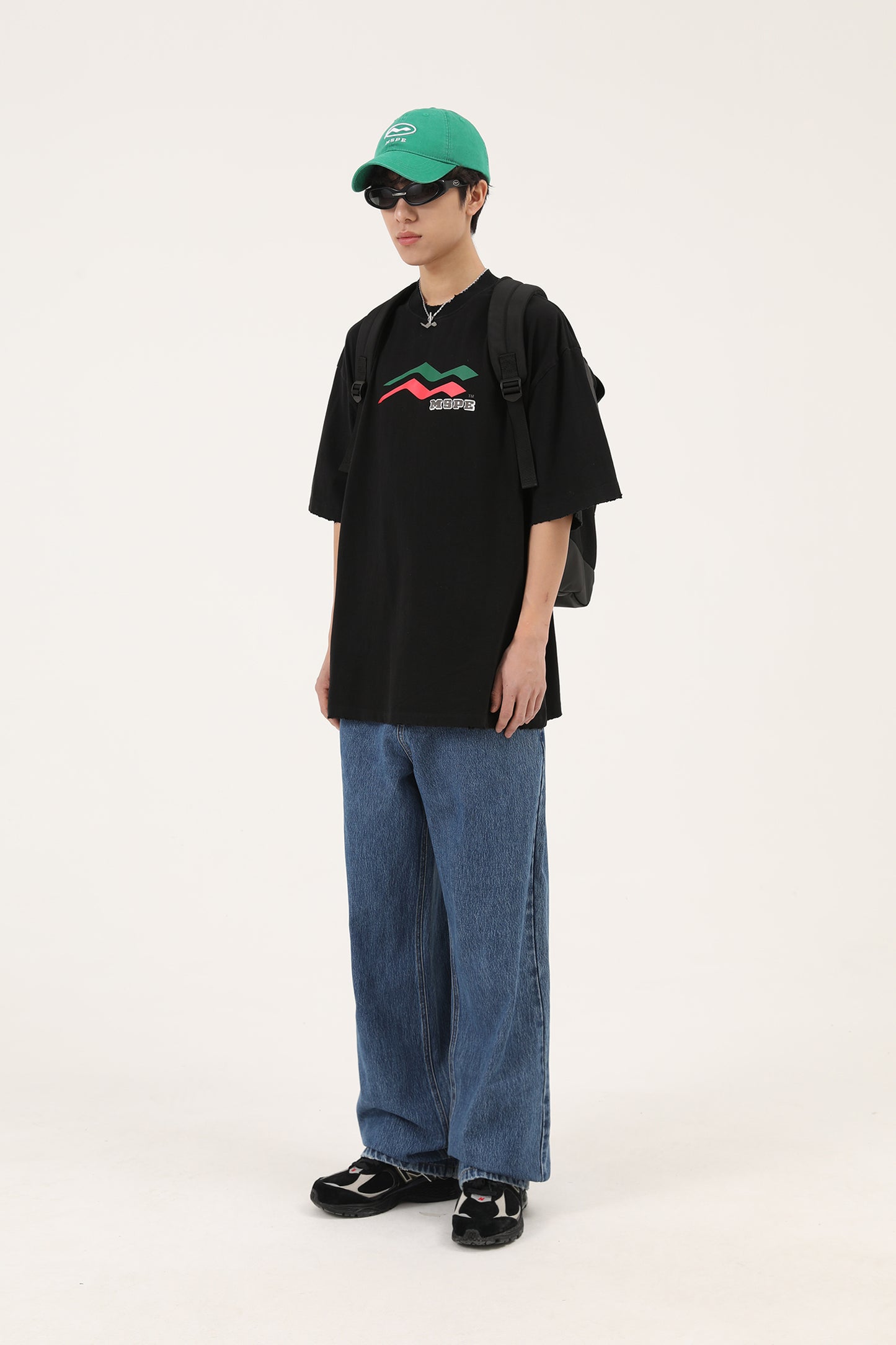 Wide straight silhouette high waist denim pants NZK5020