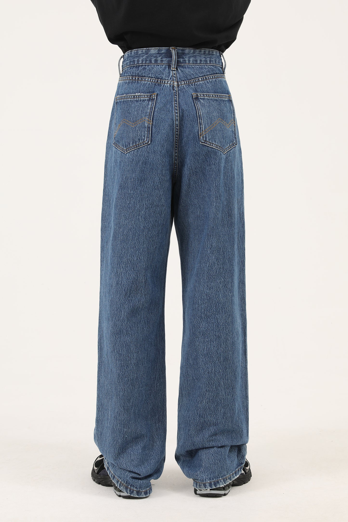 Wide straight silhouette high waist denim pants NZK5020