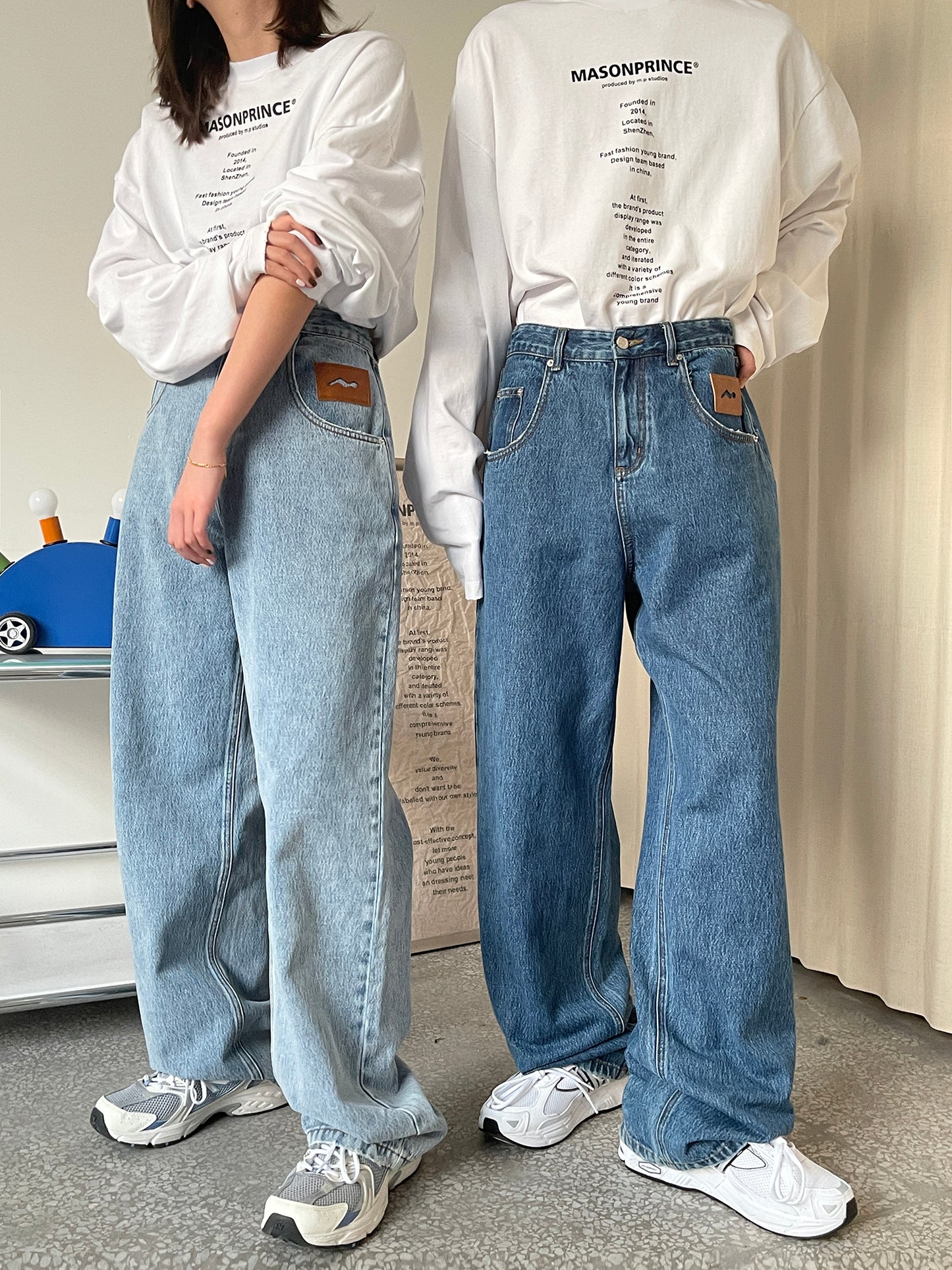 Wide straight silhouette high waist denim pants NZK5020