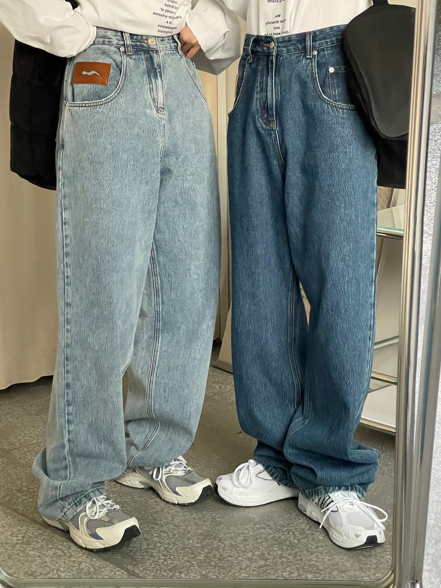 Wide straight silhouette high waist denim pants NZK5020