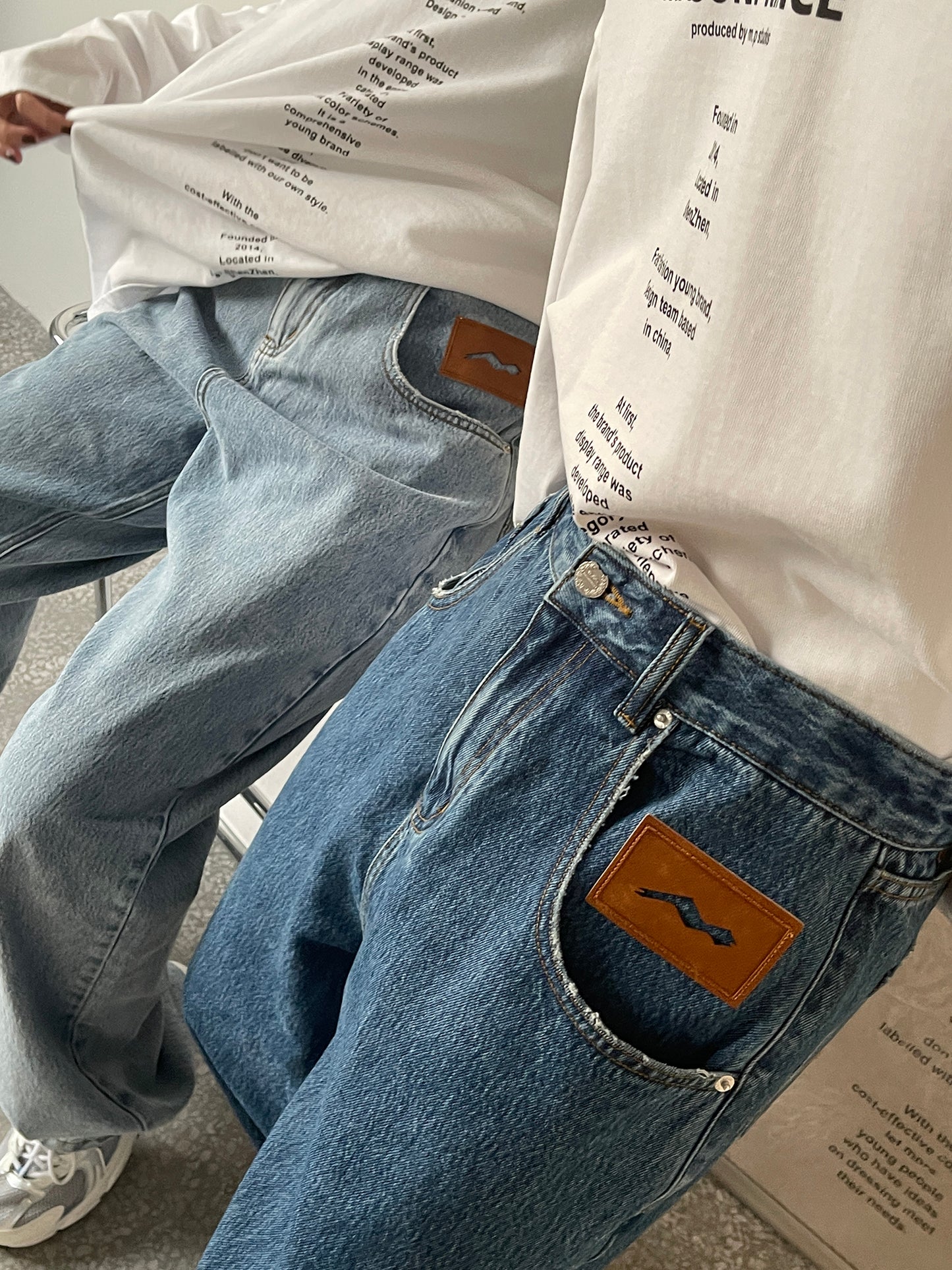 Wide straight silhouette high waist denim pants NZK5020