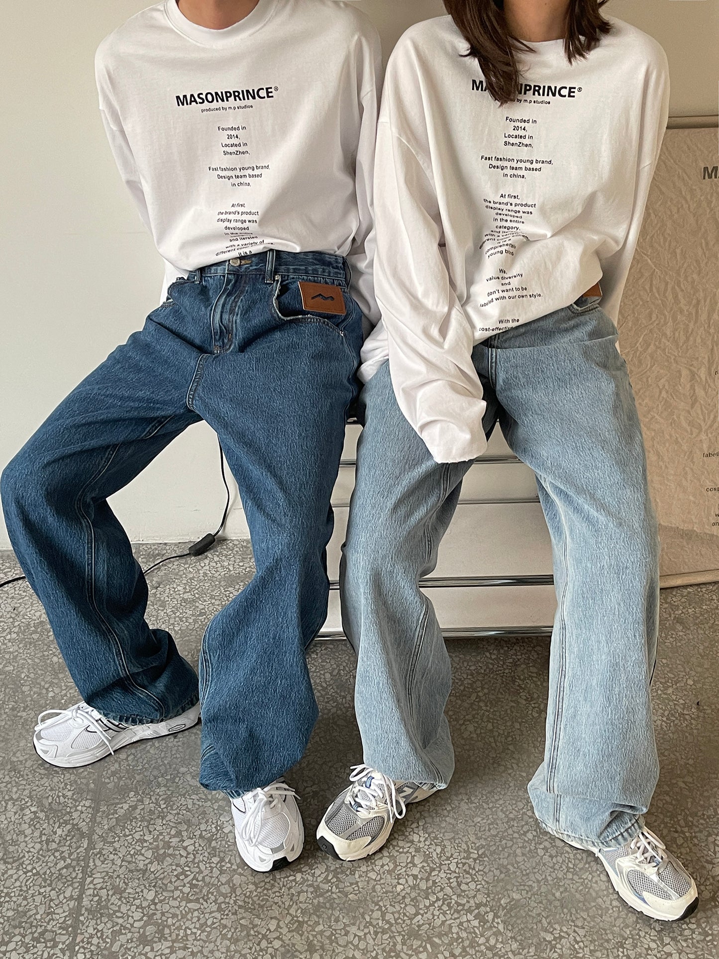 Wide straight silhouette high waist denim pants NZK5020