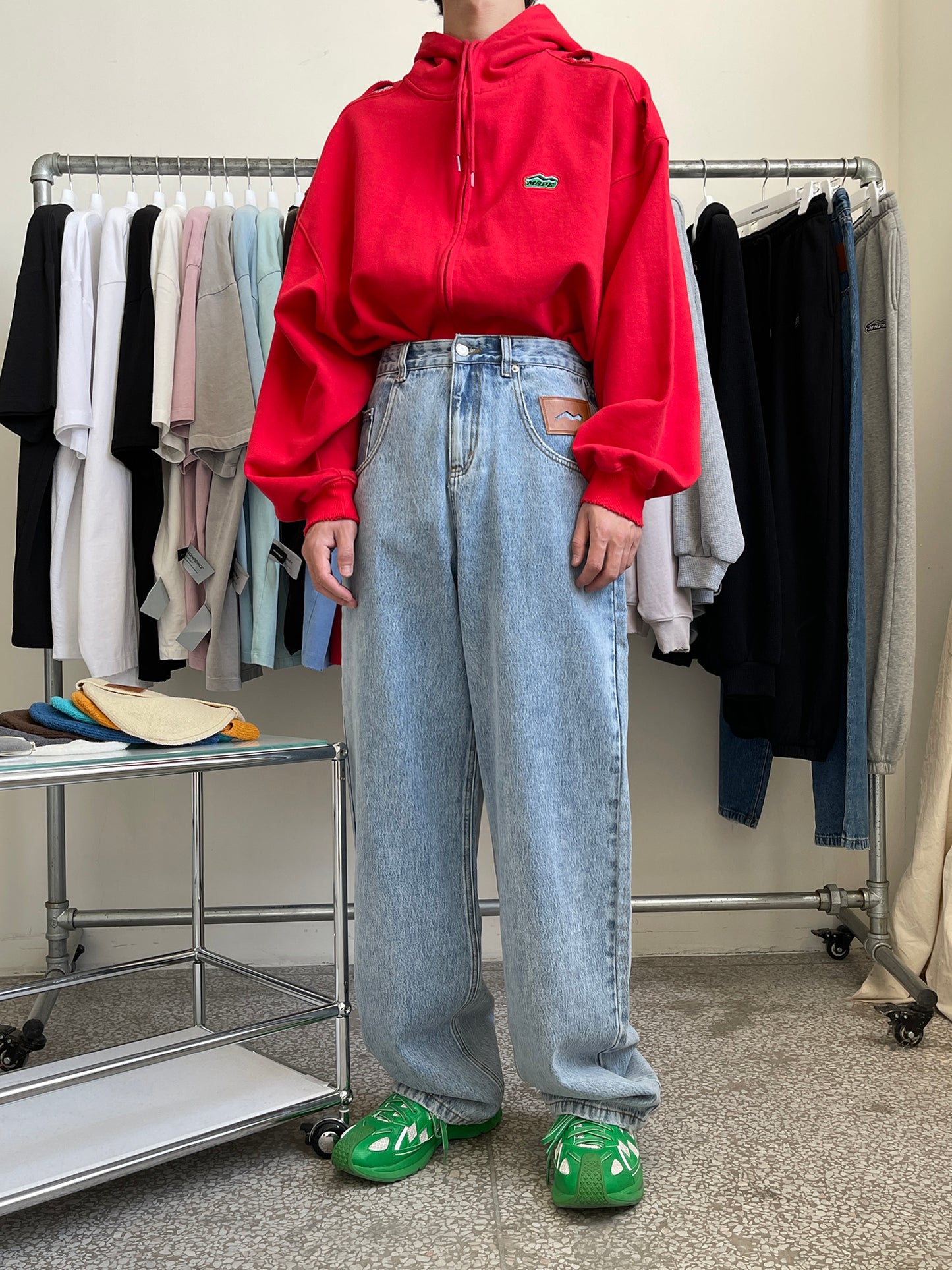 Wide straight silhouette high waist denim pants NZK5020