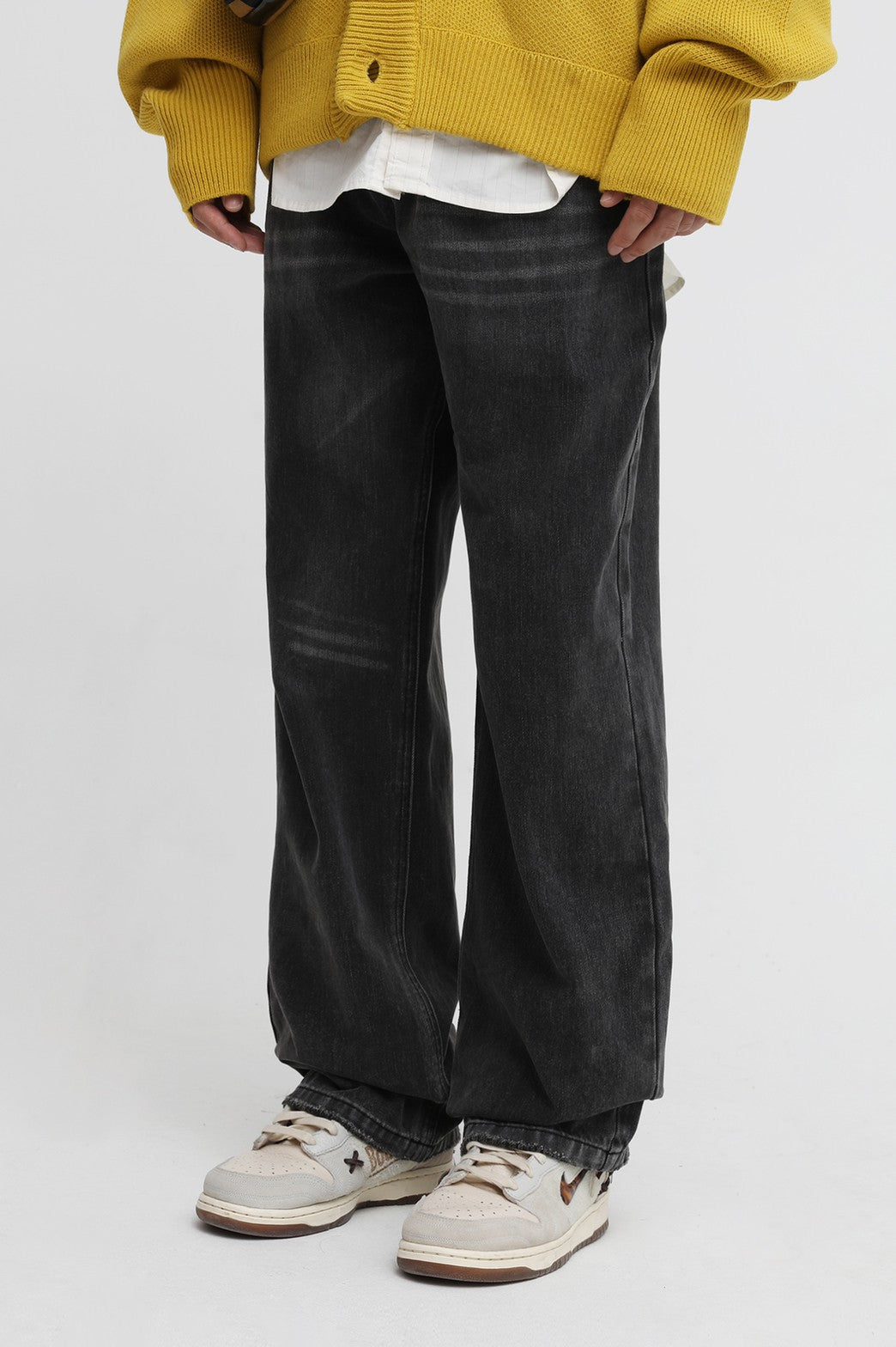 Wide straight silhouette high waist denim pants NZK5020